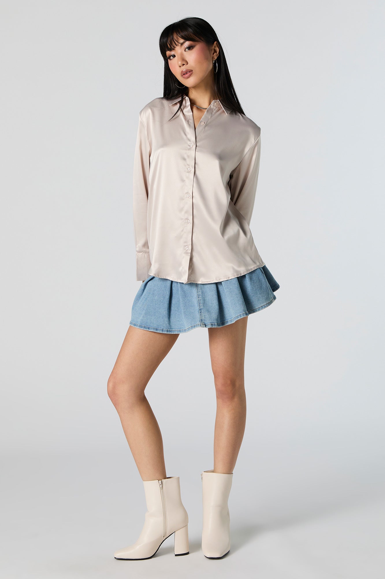 Satin Collared Long Sleeve Top