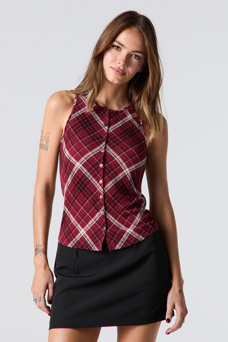 Ribbed Knit Button Front Tank