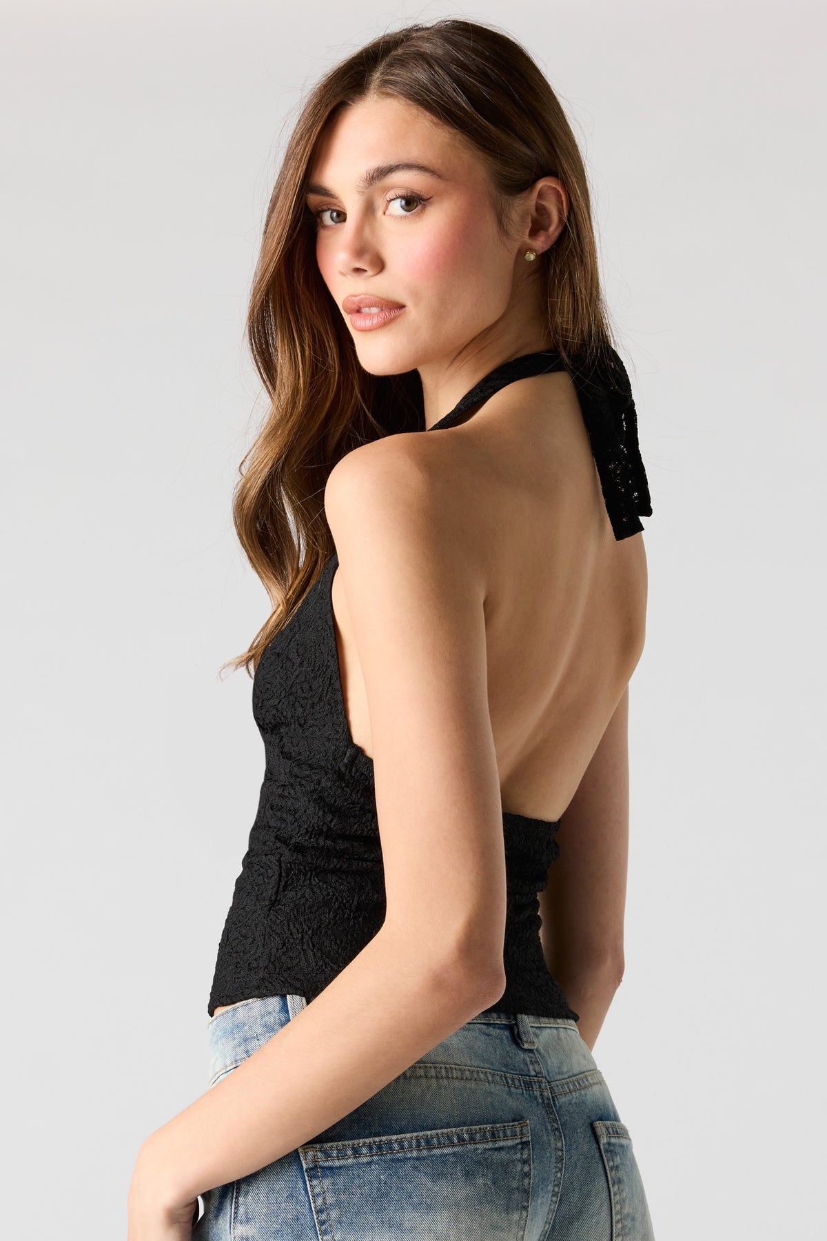 Alt View 2. Lace Halter Top - Black
