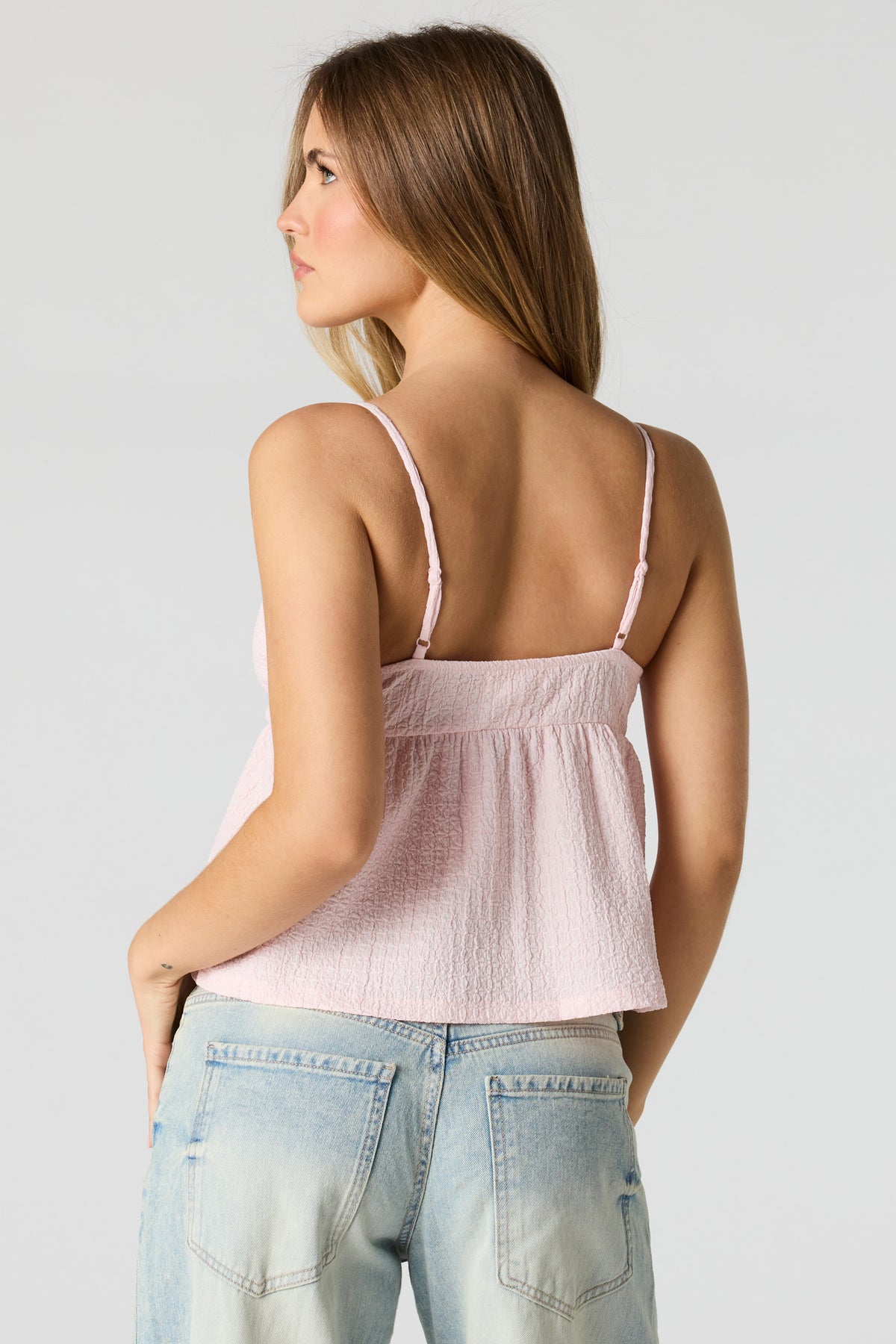 Alt View 2. Textured V-Neck Babydoll Tank - Light Pink