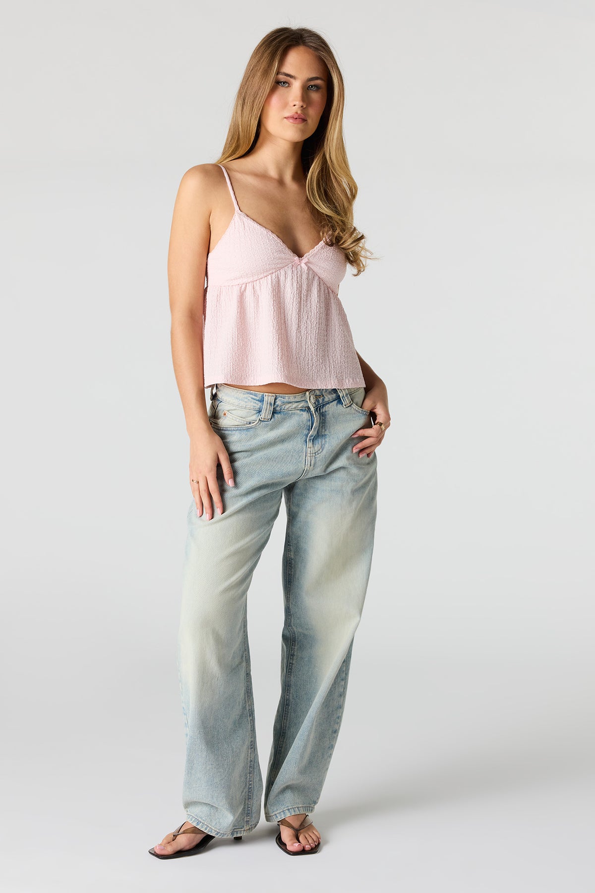 Alt View 3. Textured V-Neck Babydoll Tank - Light Pink