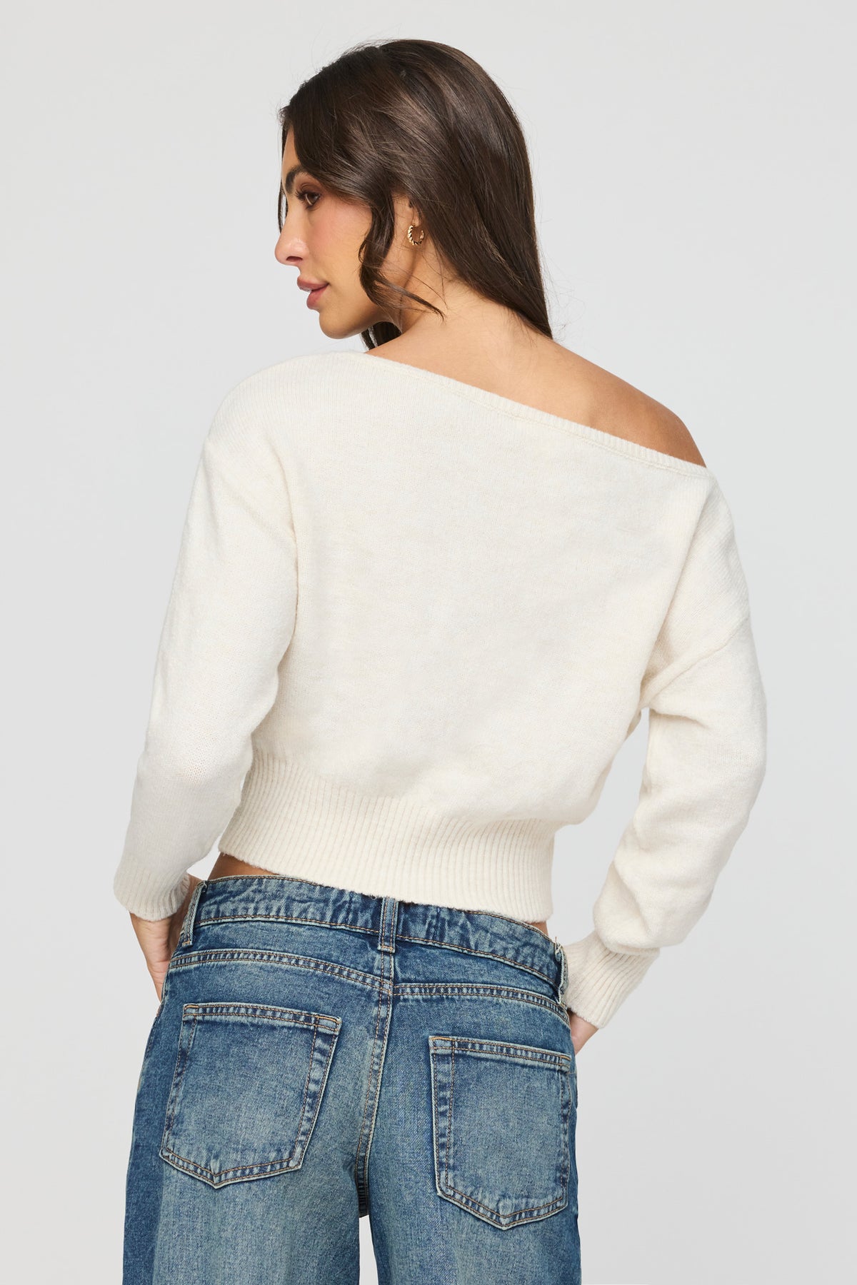 Alt View 2. Mossy Knit Boatneck Sweater - Oatmeal