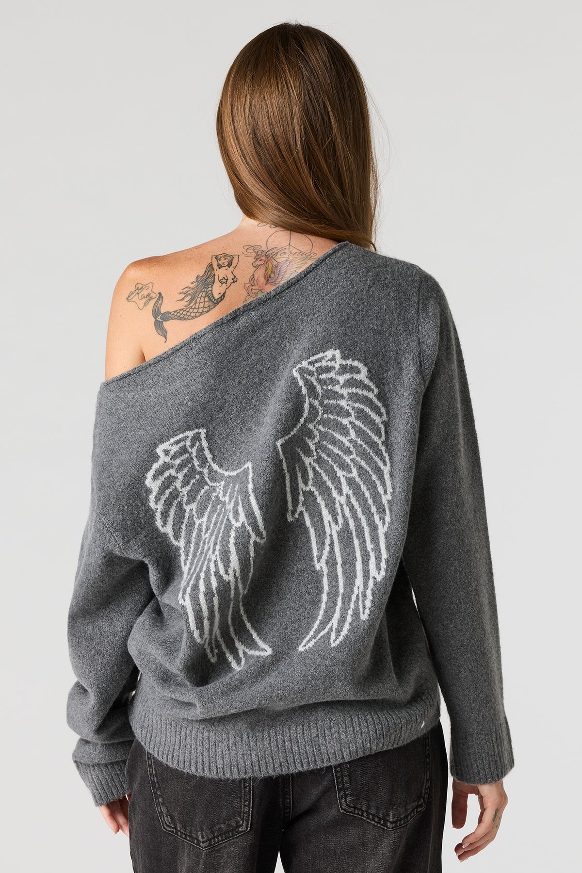 Vue alternative 2. Chandail en tricot de jacquard peluche à épaules dénudées