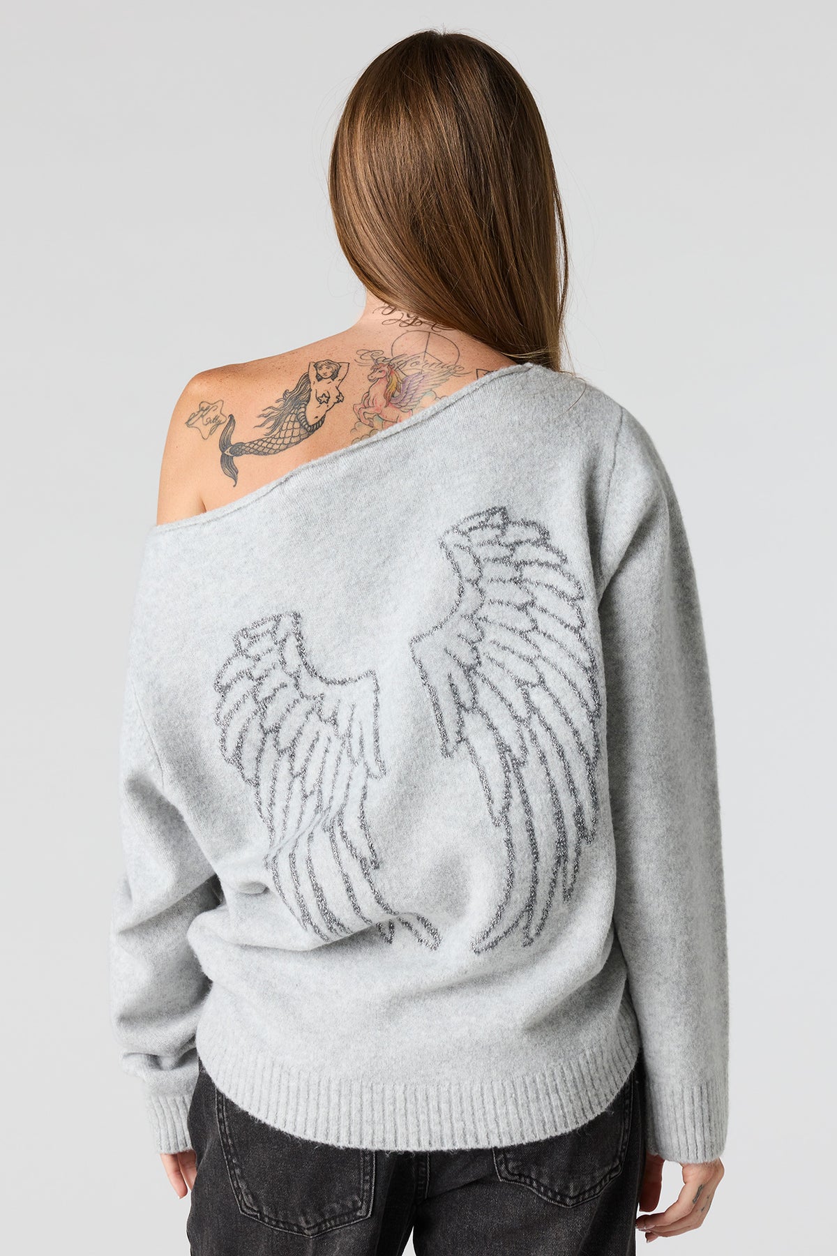 Vue alternative 2. Chandail en tricot de jacquard peluche à épaules dénudées