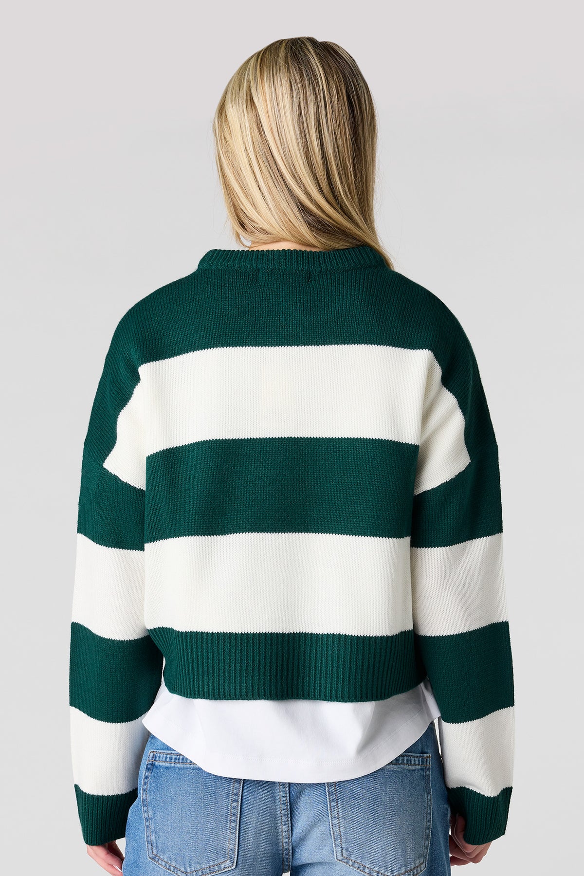 Alt View 2. Striped Boxy Sweater - Hunter Green