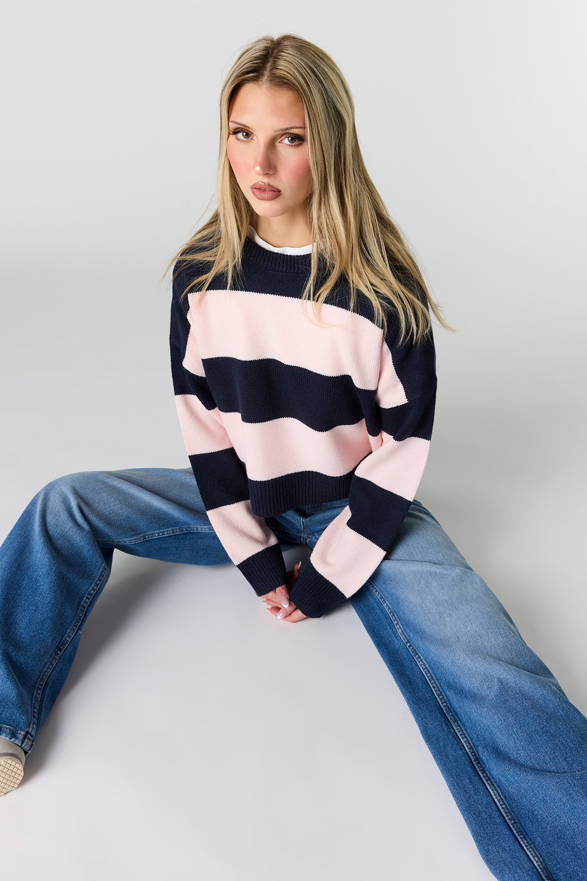 Striped Boxy Sweater - Navy