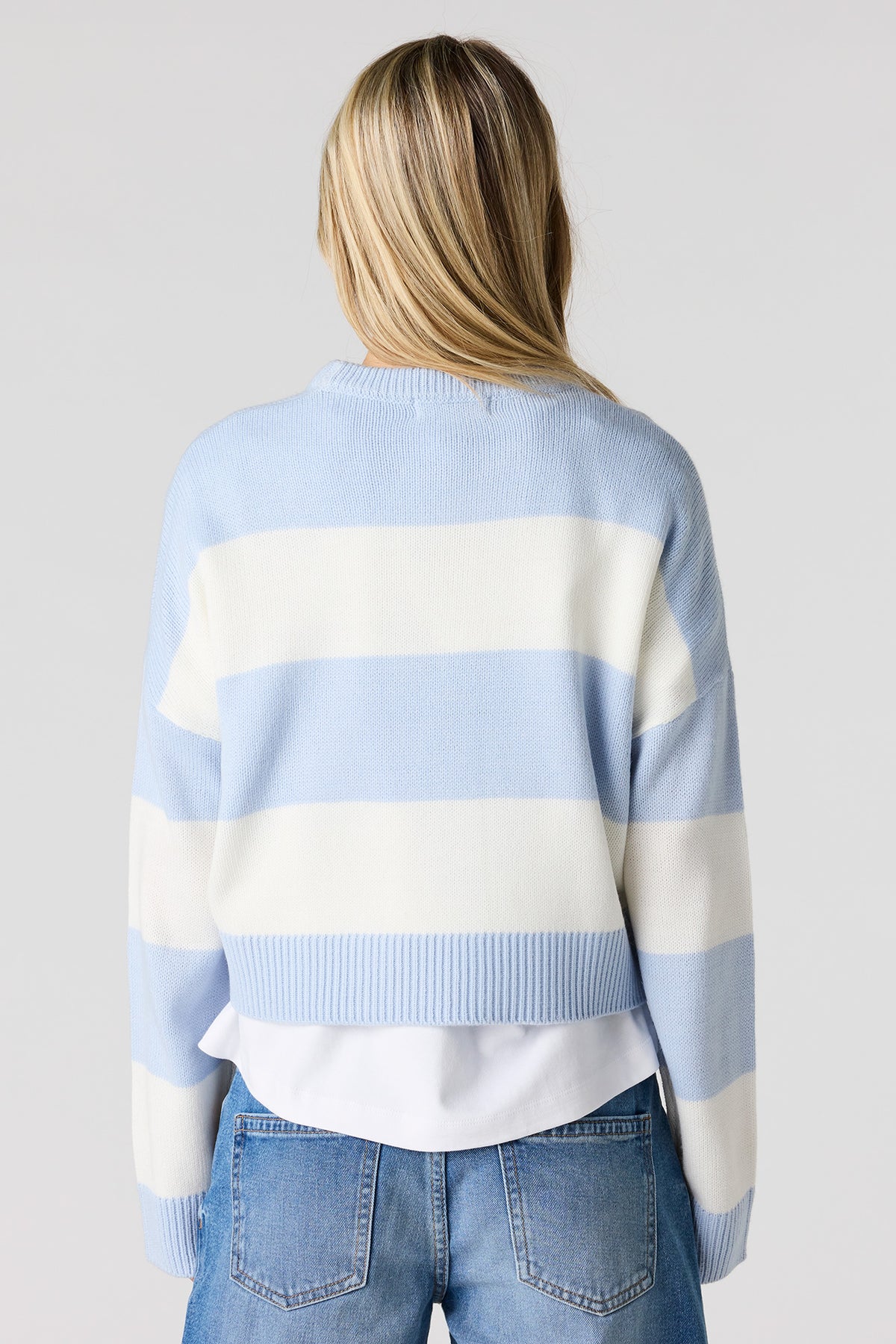 Alt View 2. Striped Boxy Sweater - Light Blue