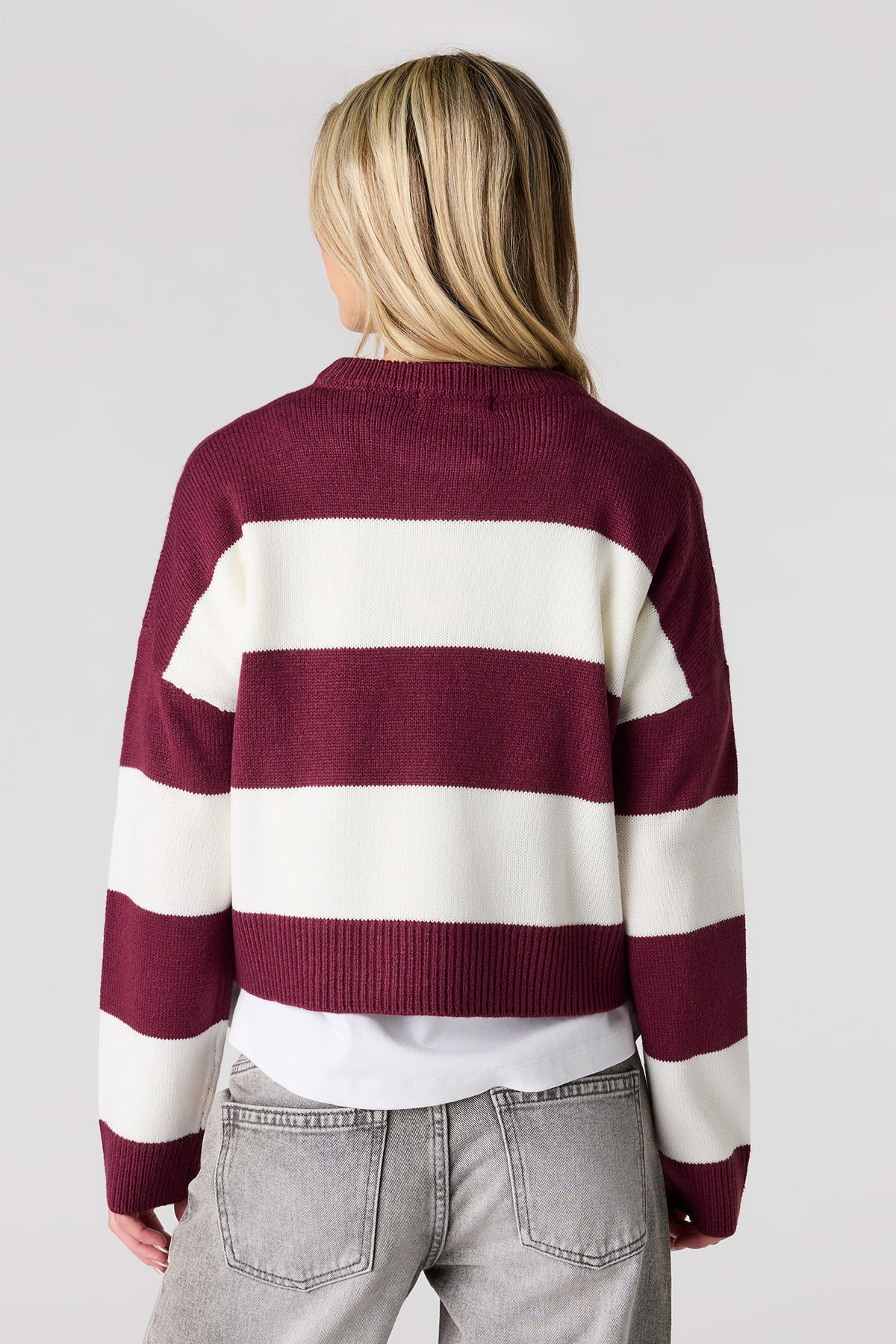 Alt View 2. Striped Boxy Sweater - Burgundy