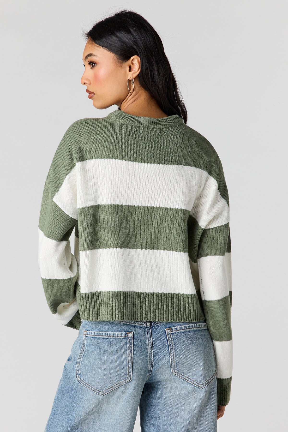 Alt View 2. Striped Boxy Sweater - Sage
