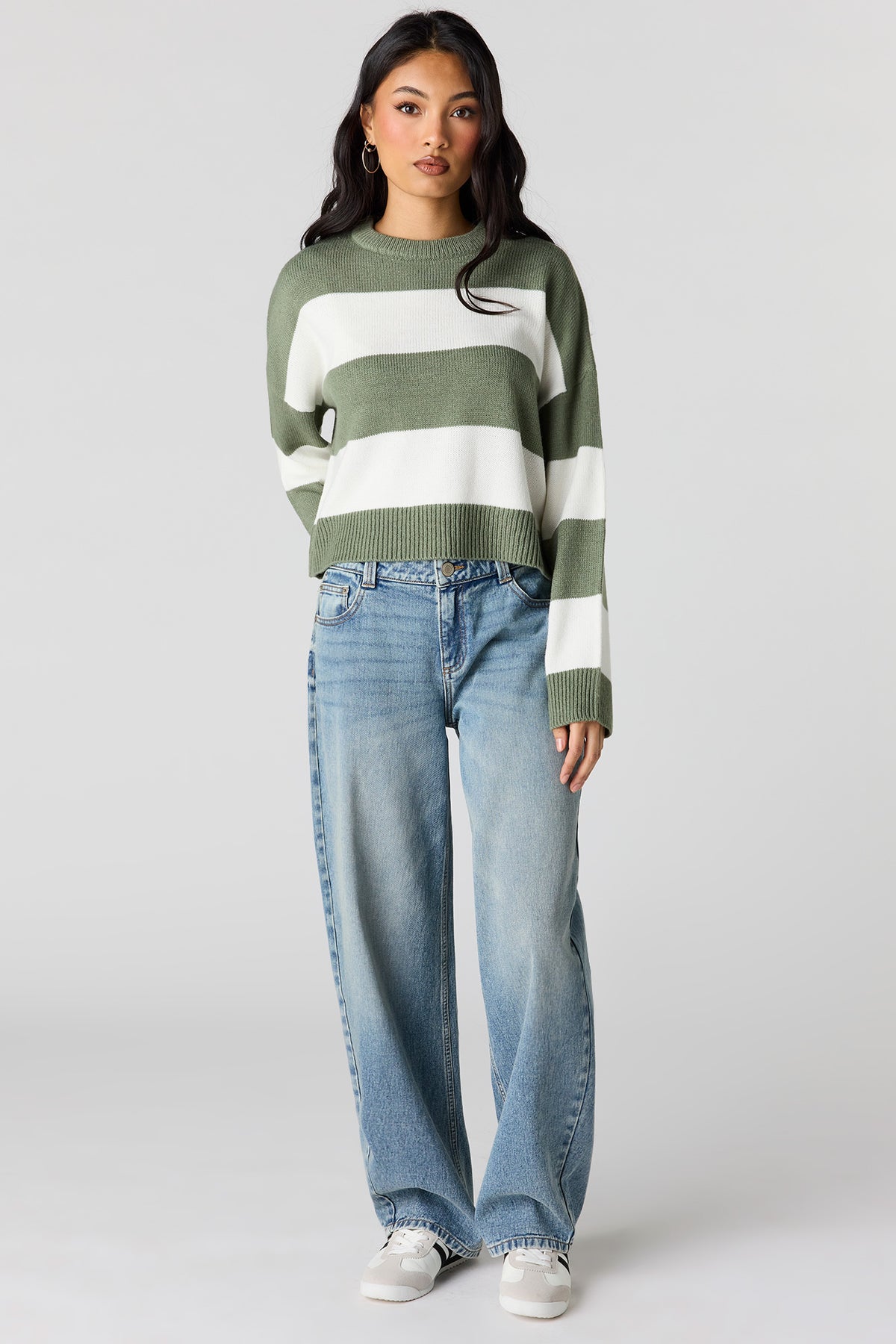 Alt View 3. Striped Boxy Sweater - Sage