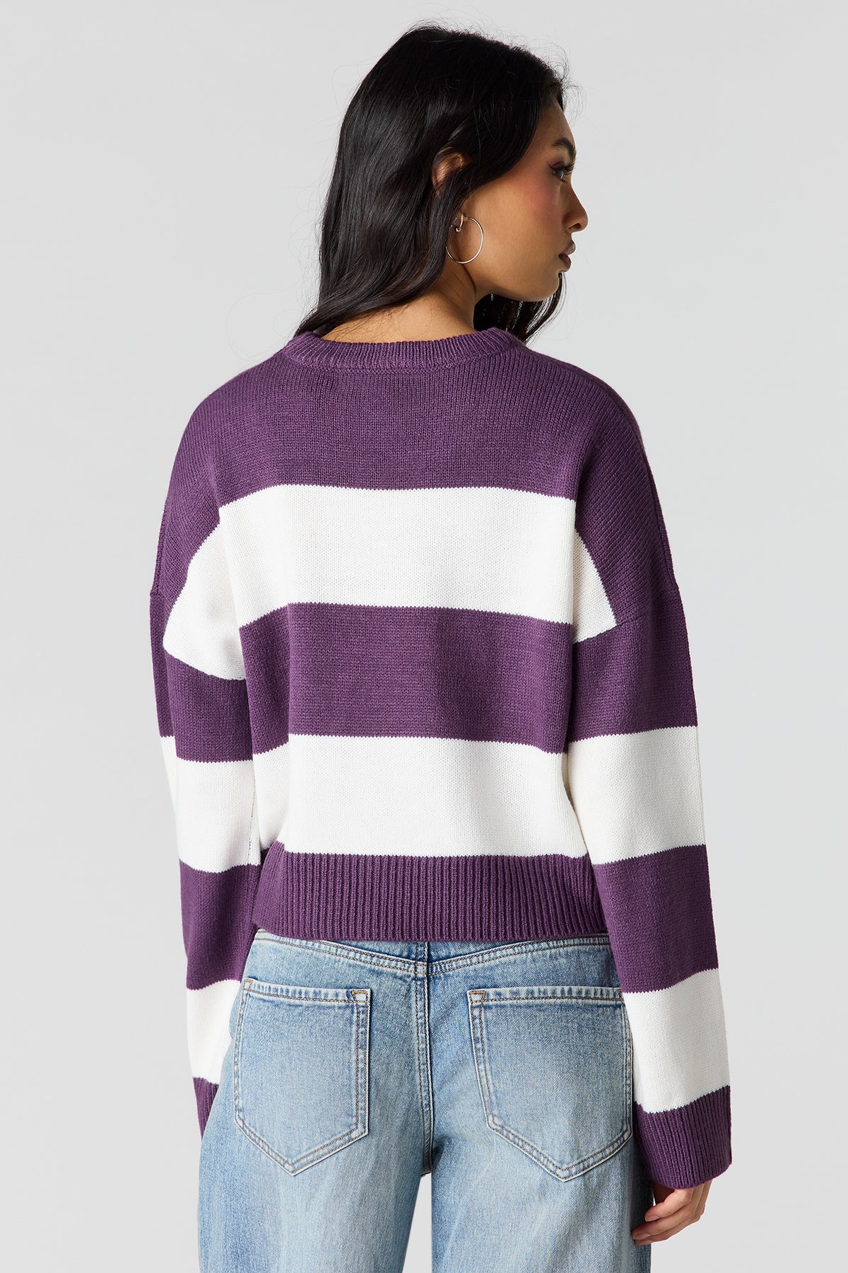 Alt View 2. Striped Boxy Sweater - Plum