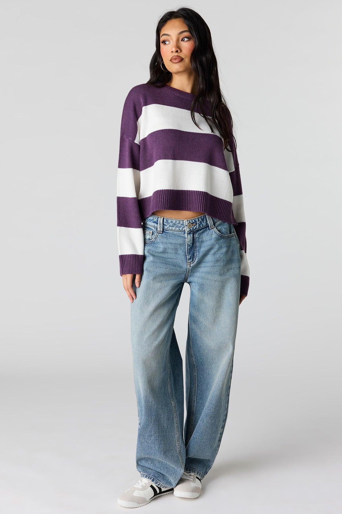 Alt View 3. Striped Boxy Sweater - Plum