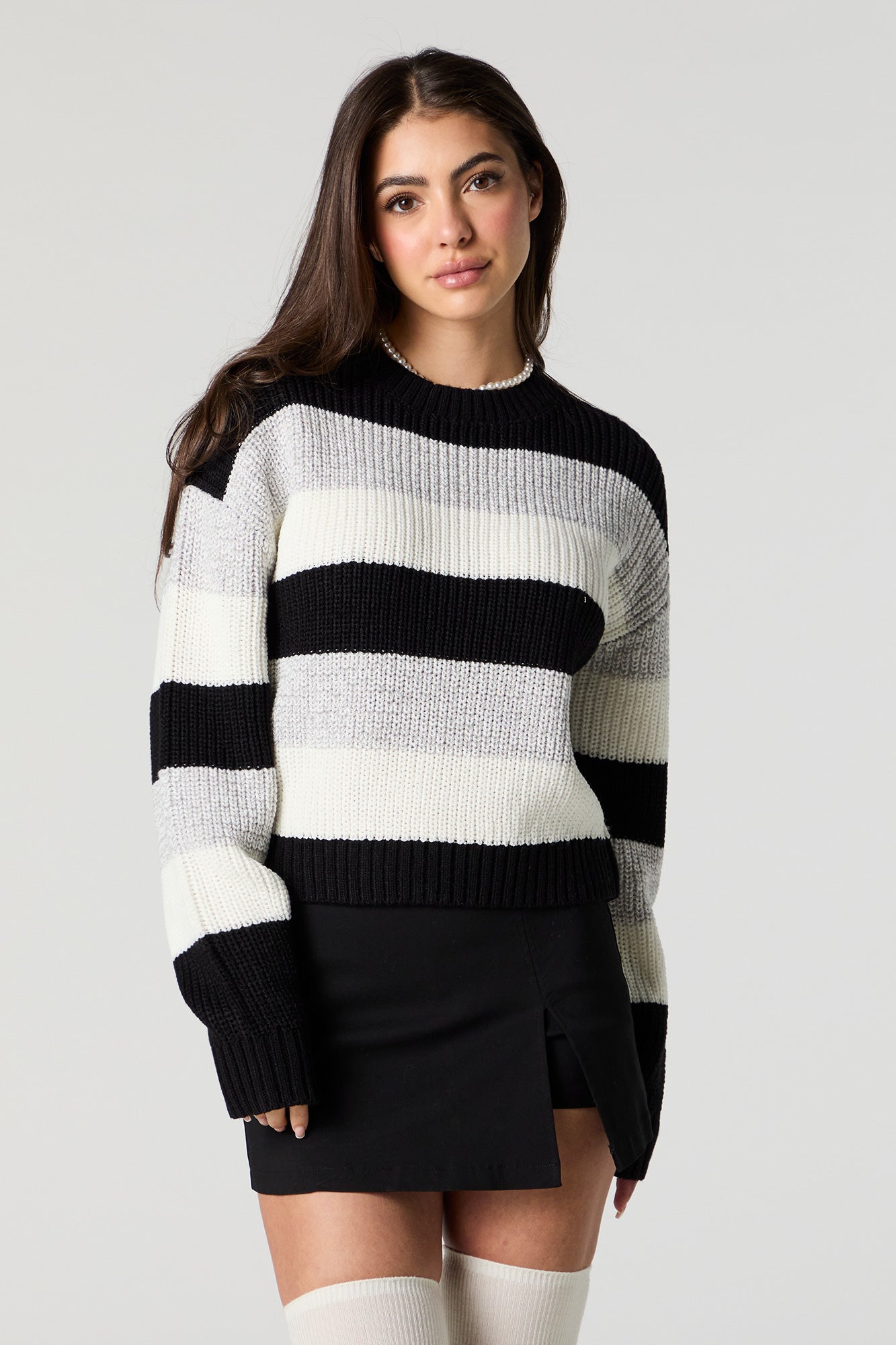 Wide Striped Ribbed Knit Sweater