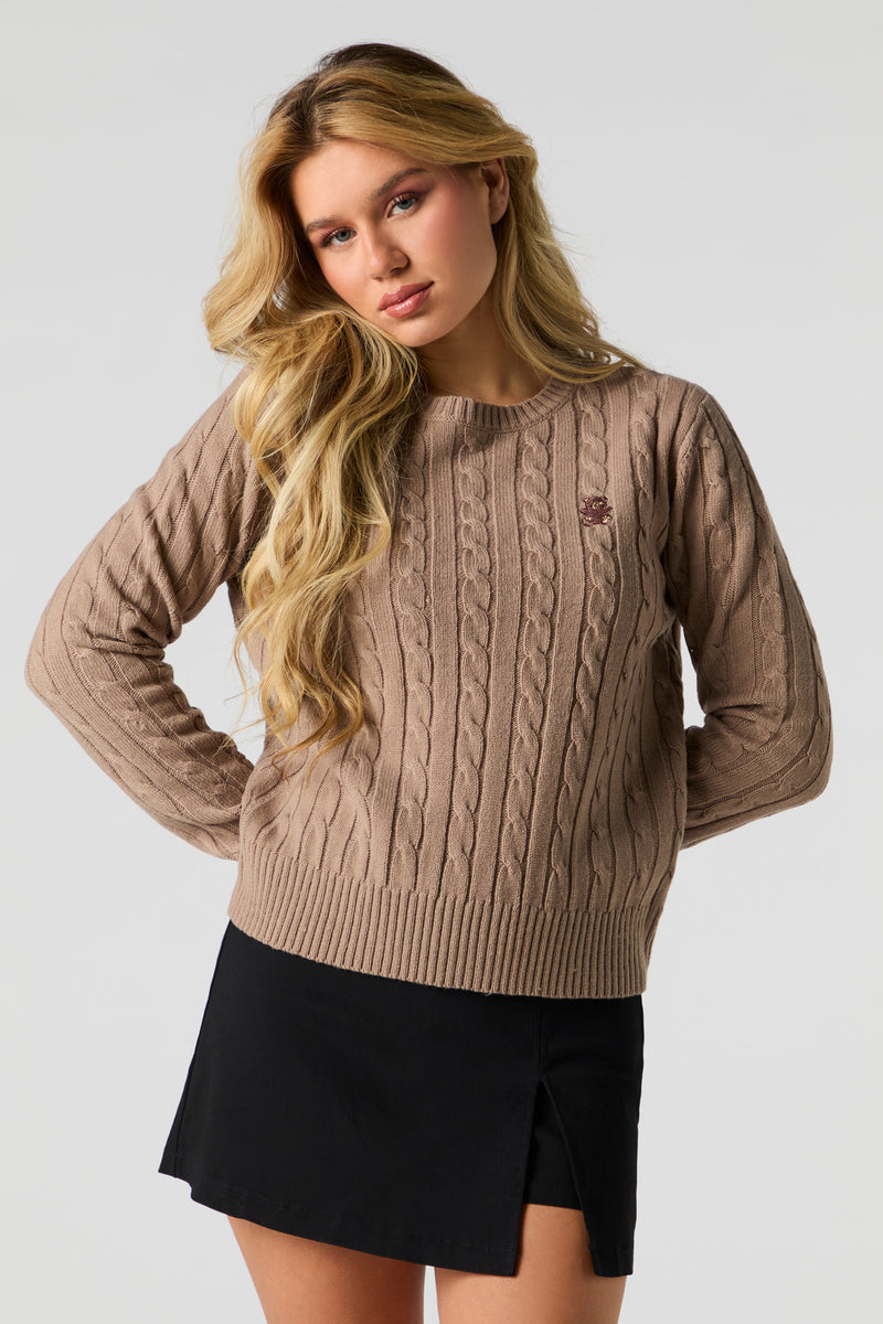 Chandail en tricot torsadé avec motif brodé
