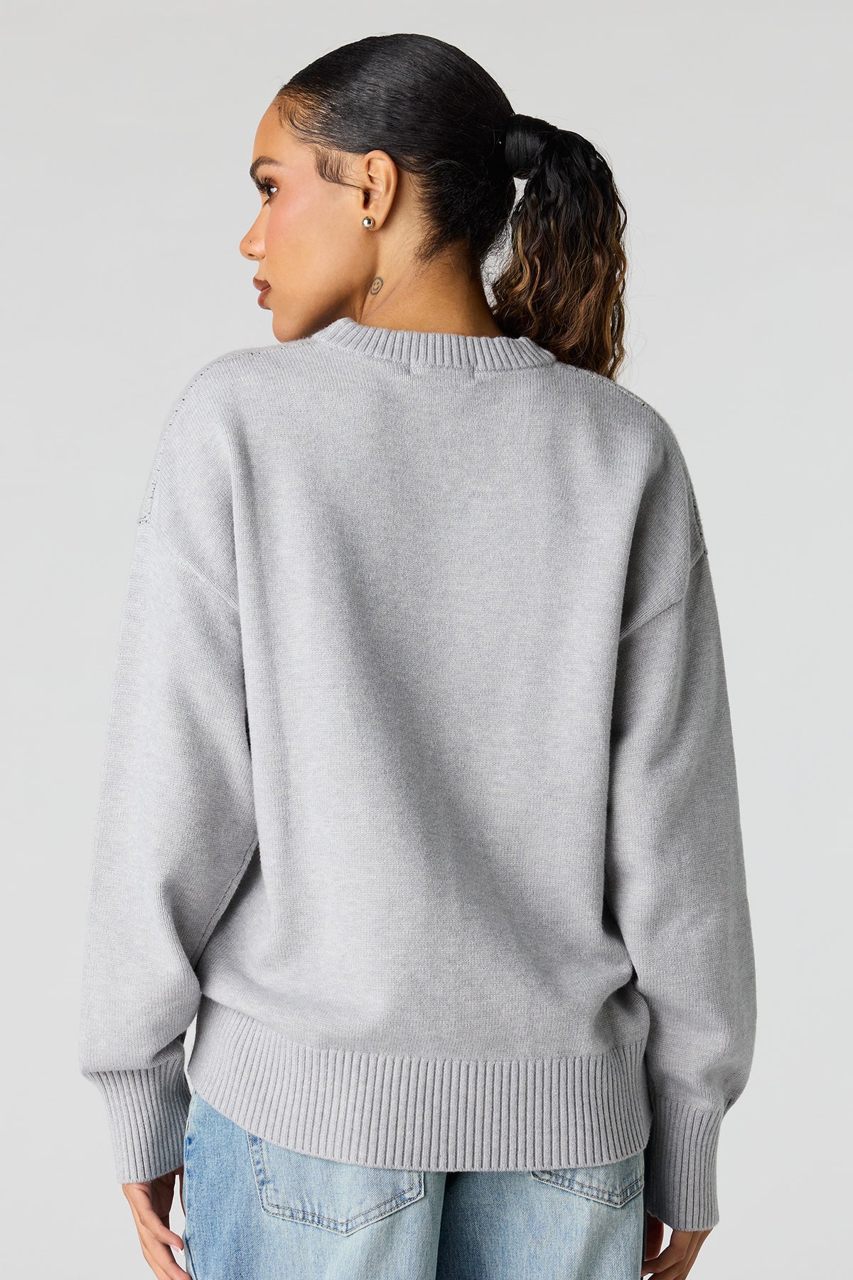 Alt View 2. Jacquard Knit Sweater - Heather Grey