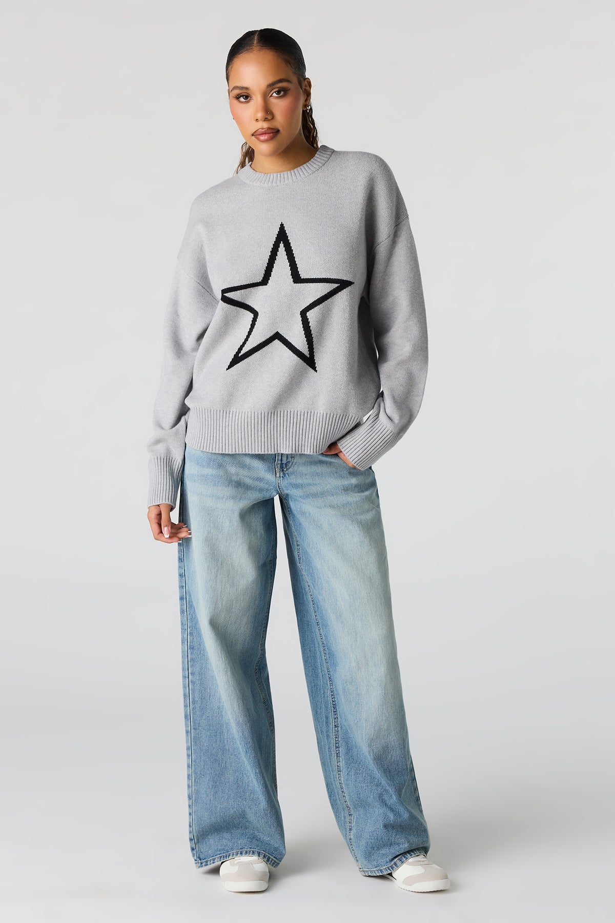 Alt View 3. Jacquard Knit Sweater - Heather Grey