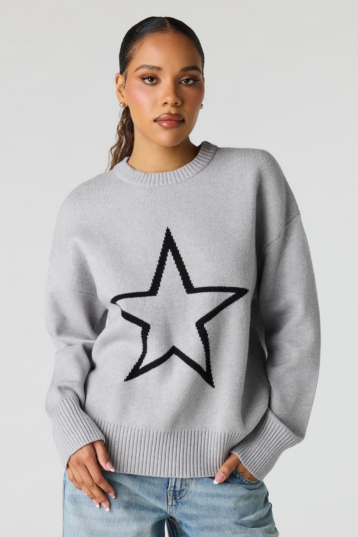 Jacquard Knit Sweater - Heather Grey