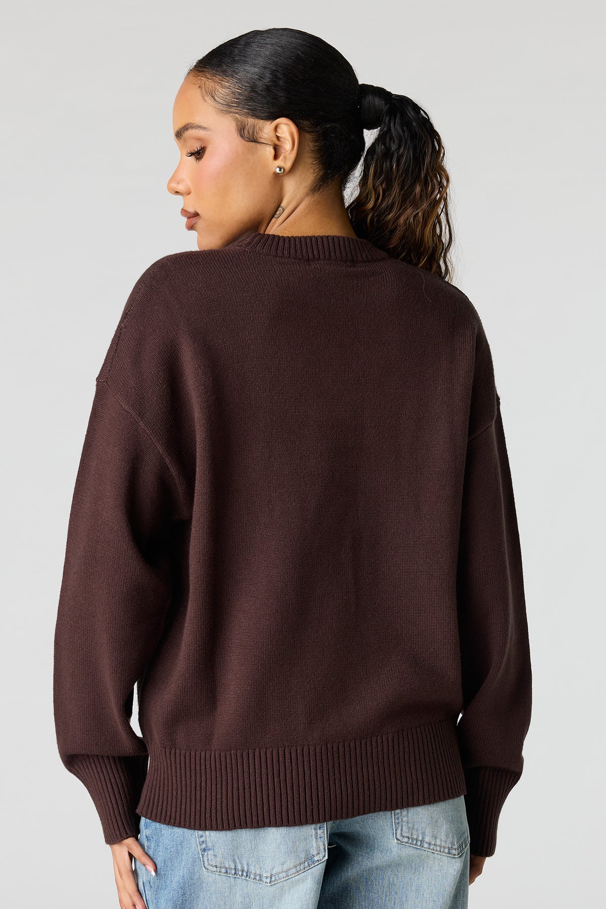 Alt View 2. Jacquard Knit Sweater - Brown