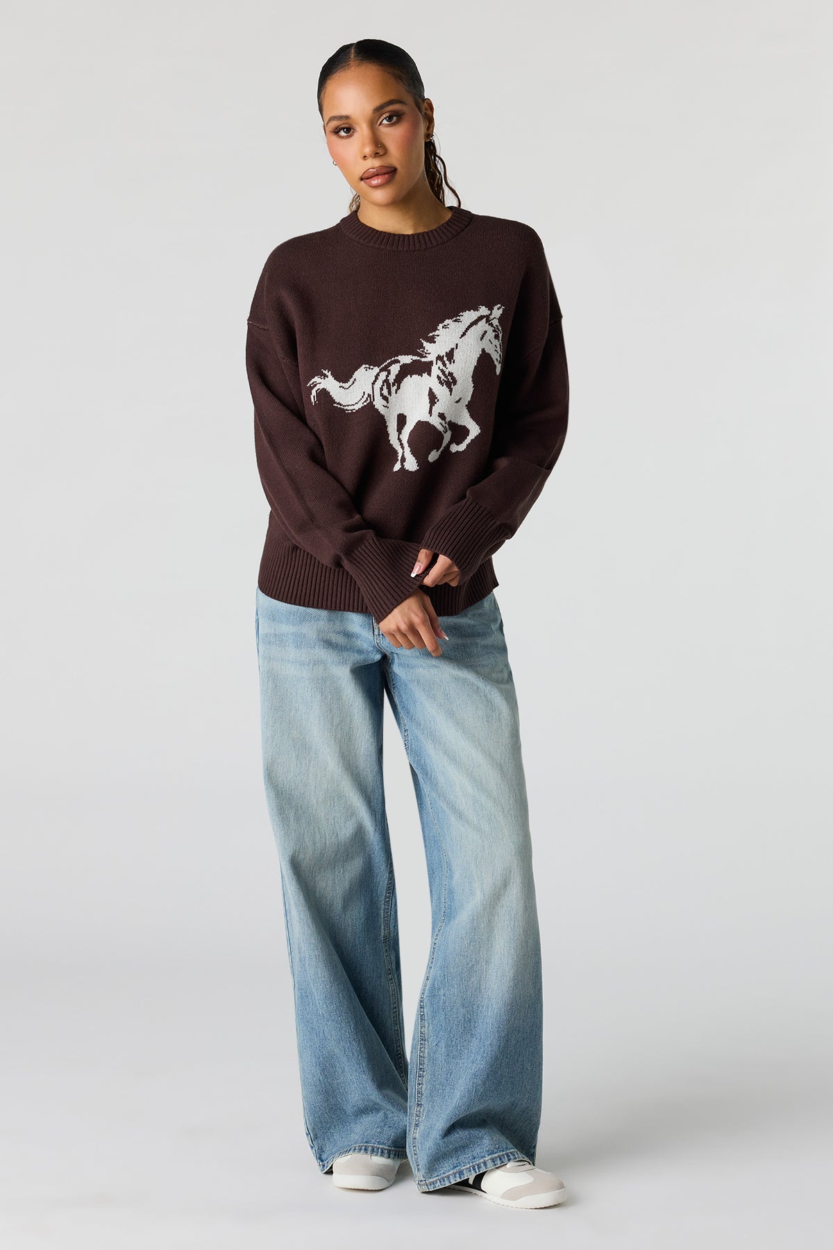 Alt View 3. Jacquard Knit Sweater - Brown
