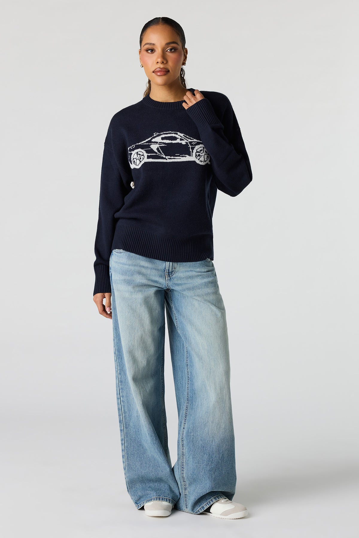 Alt View 3. Jacquard Knit Sweater - Navy