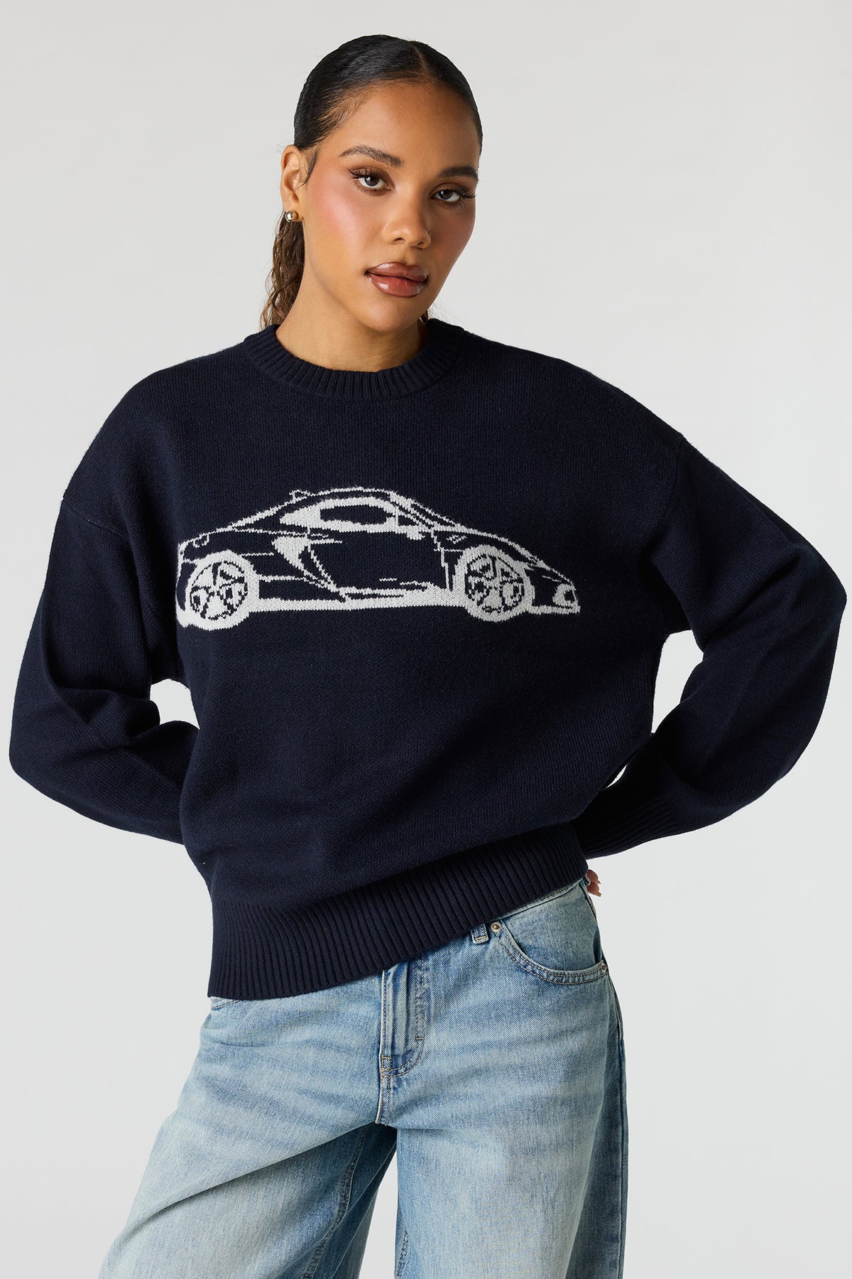 Jacquard Knit Sweater - Navy