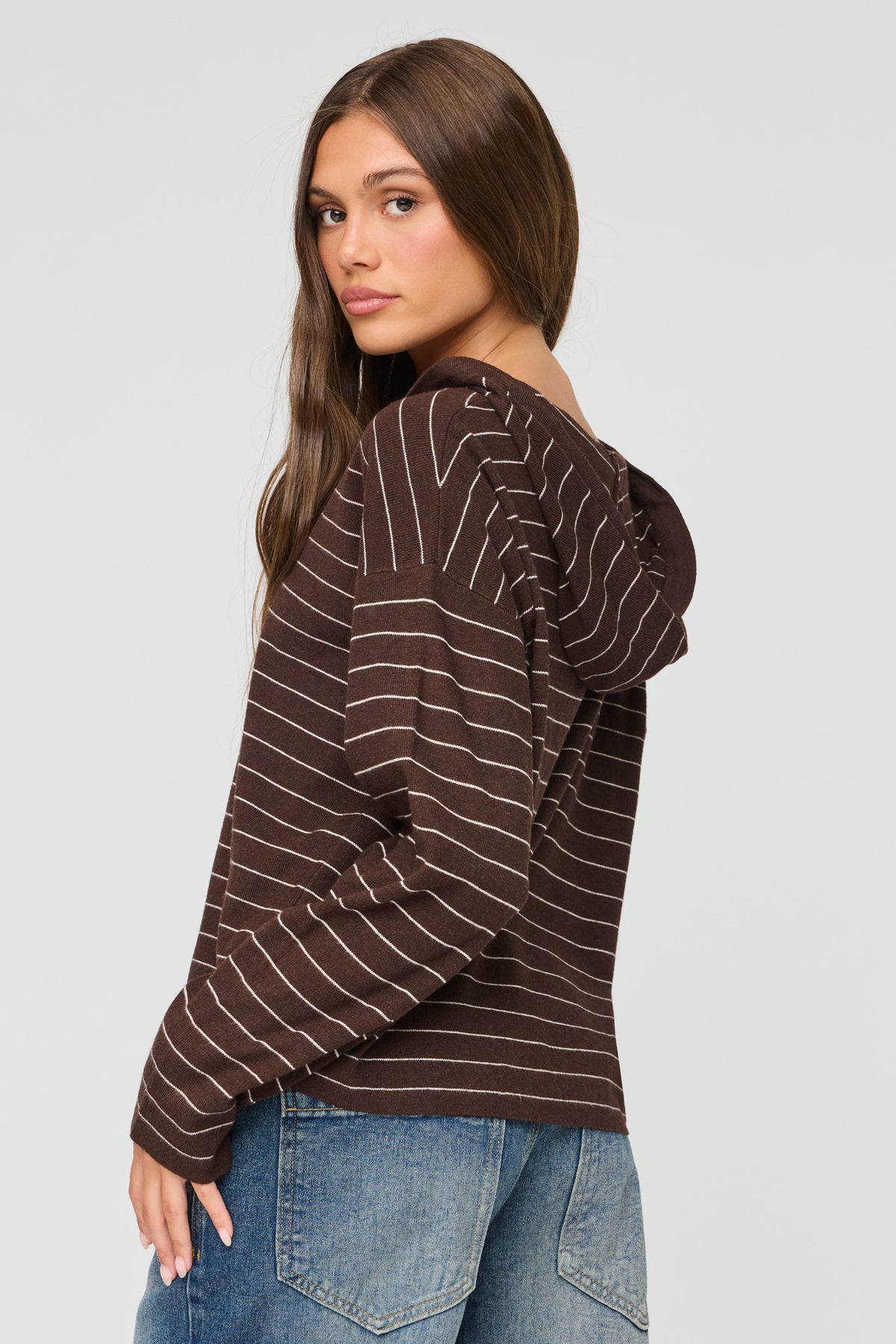 Alt View 2. Striped Hooded Sweater - Brown