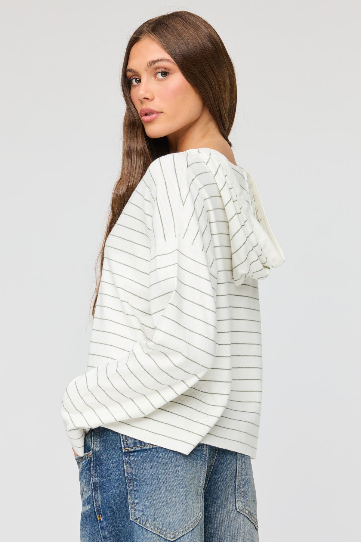 Alt View 2. Striped Hooded Sweater - Ivory
