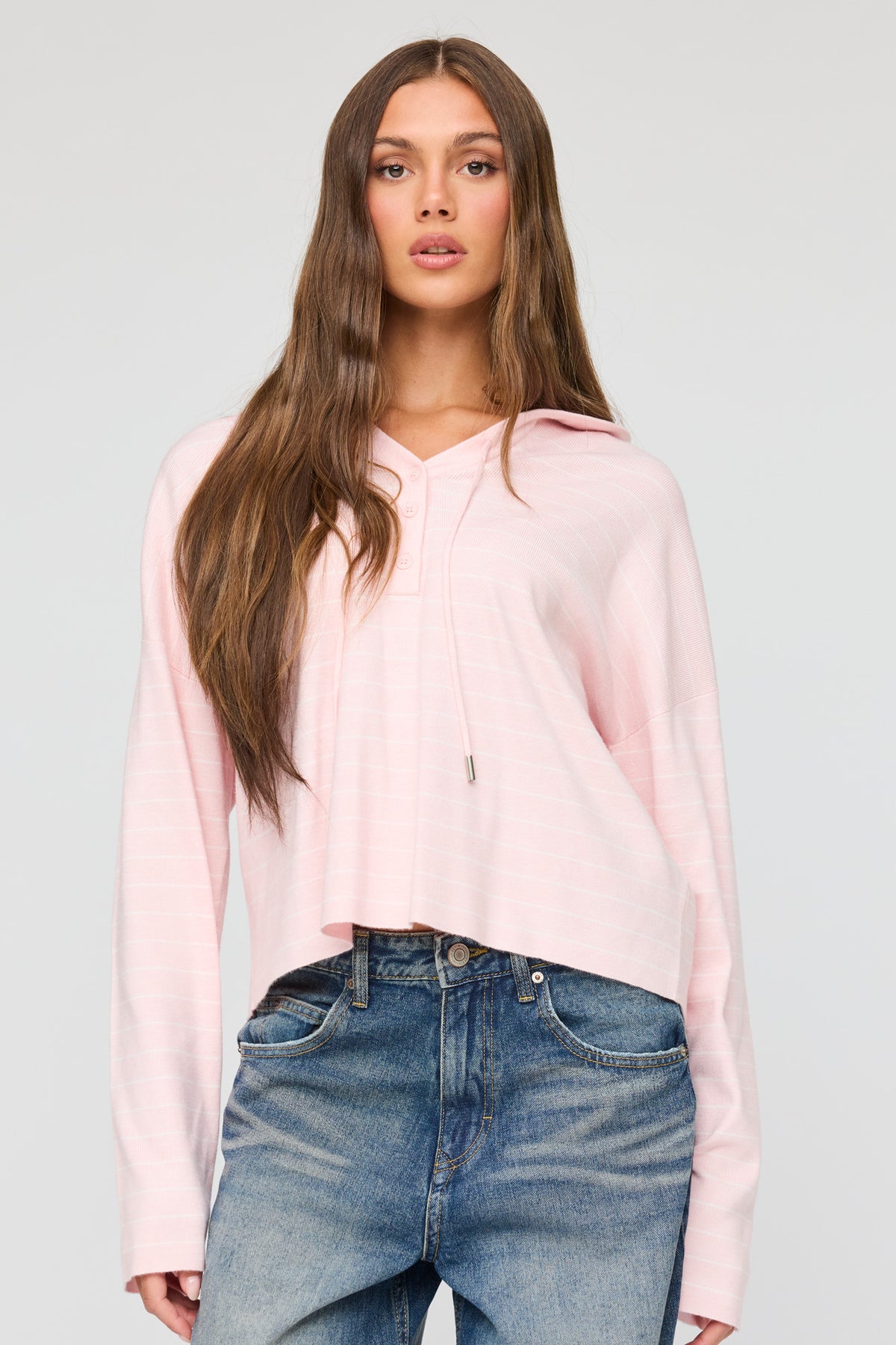 Striped Hooded Sweater - Pink