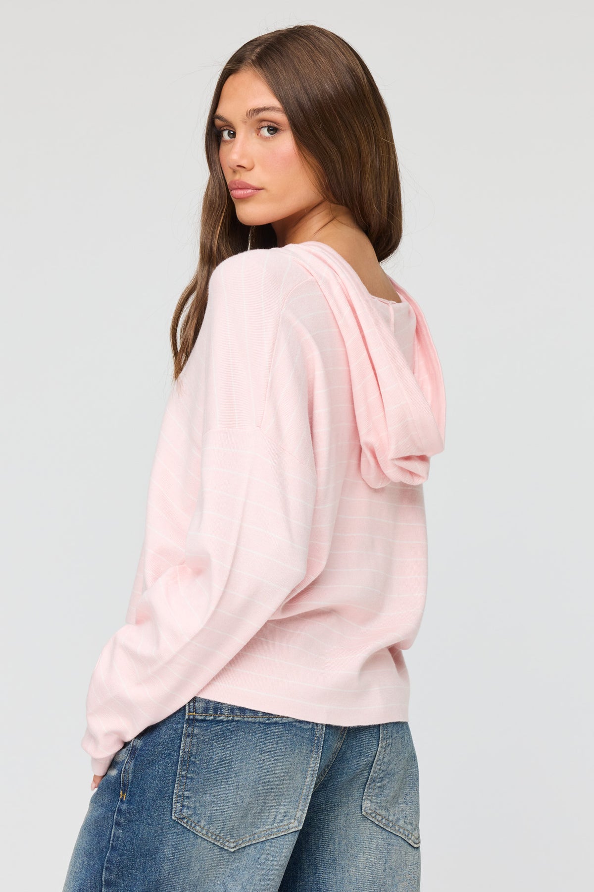 Alt View 2. Striped Hooded Sweater - Pink