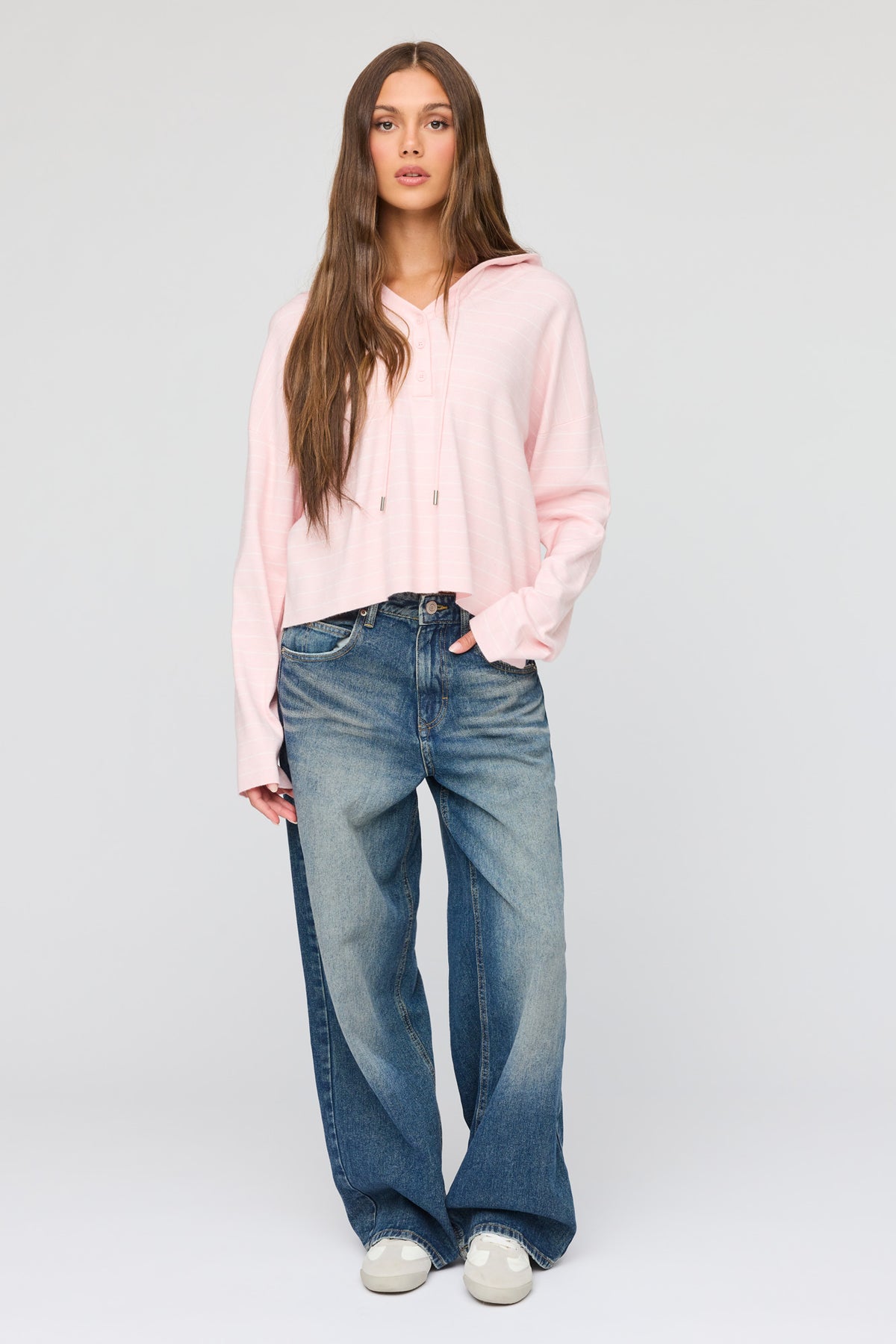 Alt View 3. Striped Hooded Sweater - Pink