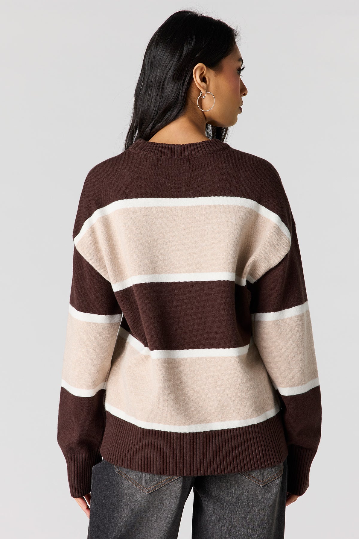 Alt View 2. Striped Oversized Sweater - Brown
