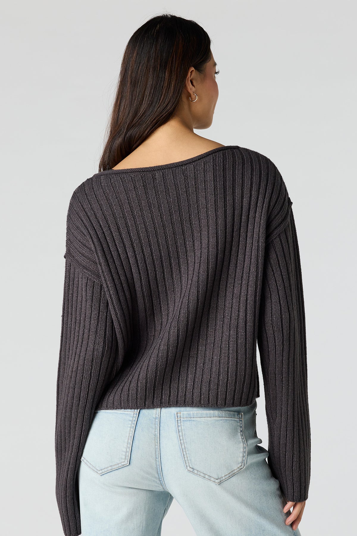 Alt View 2. Ribbed Knit Boxy Sweater - Charcoal