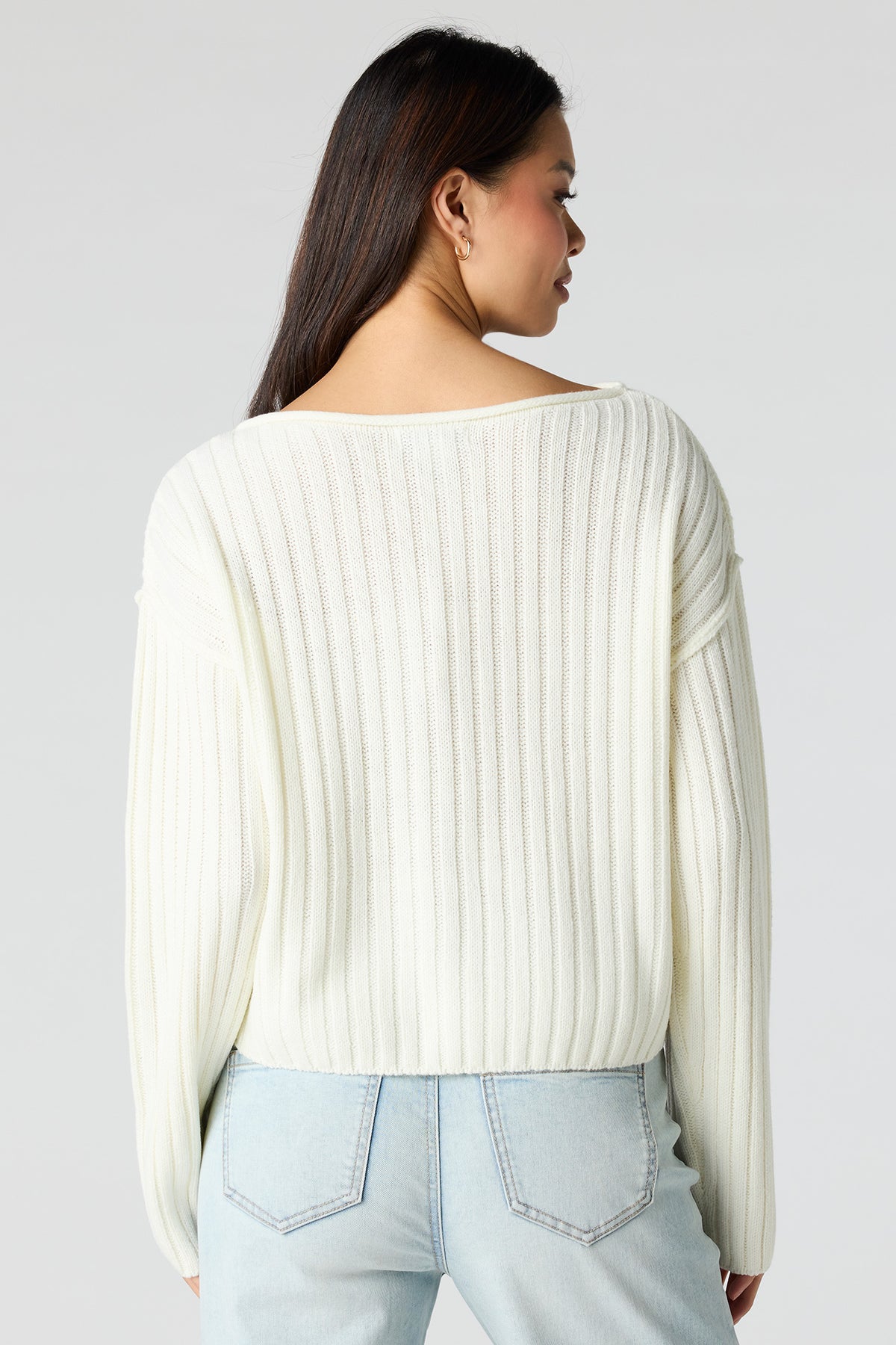 Alt View 2. Ribbed Knit Boxy Sweater - Ivory