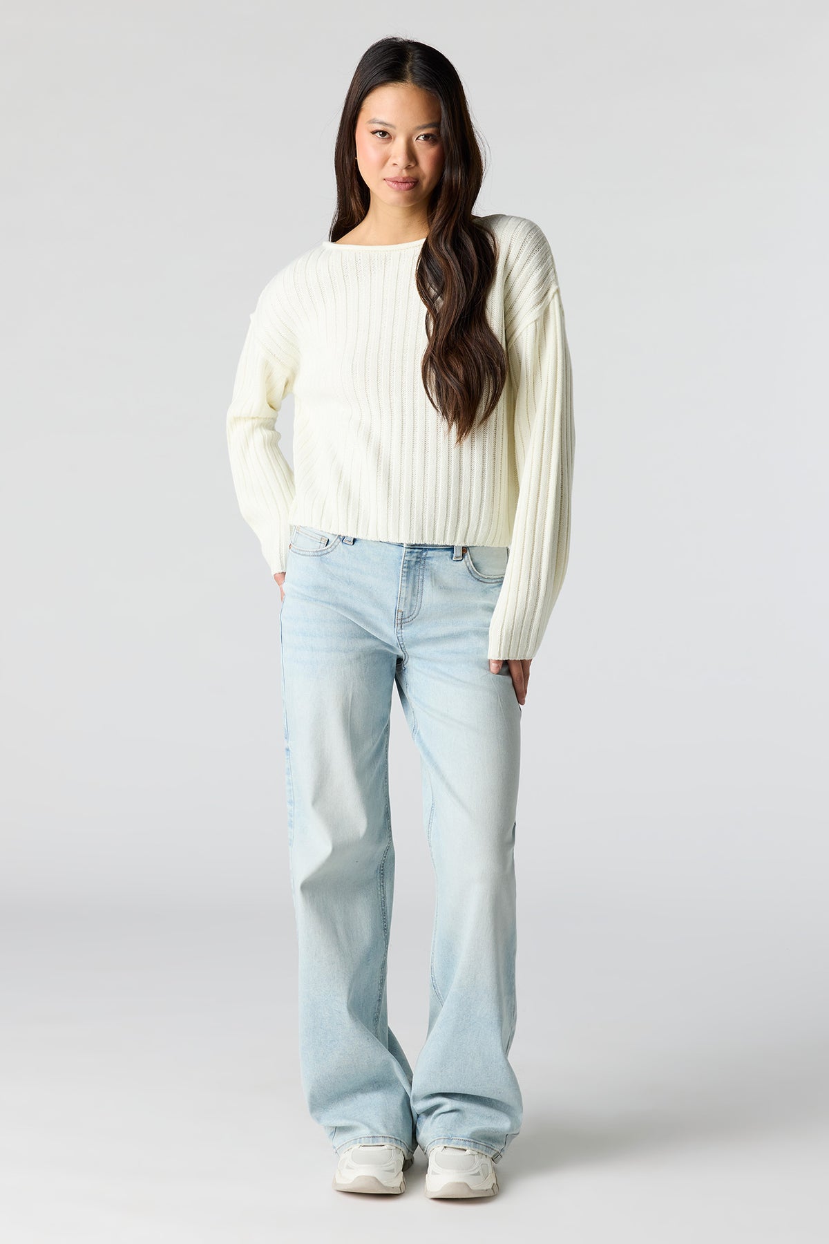 Alt View 3. Ribbed Knit Boxy Sweater - Ivory