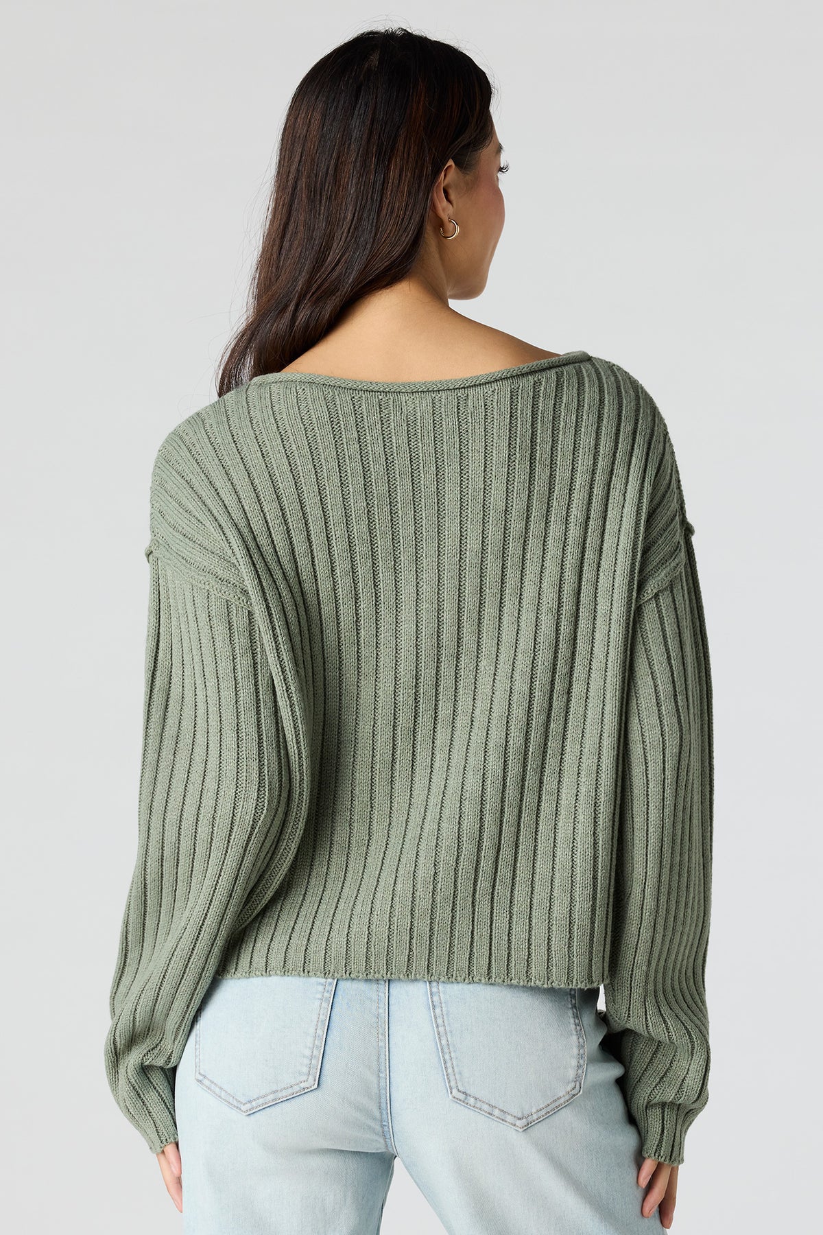 Alt View 2. Ribbed Knit Boxy Sweater - Sage