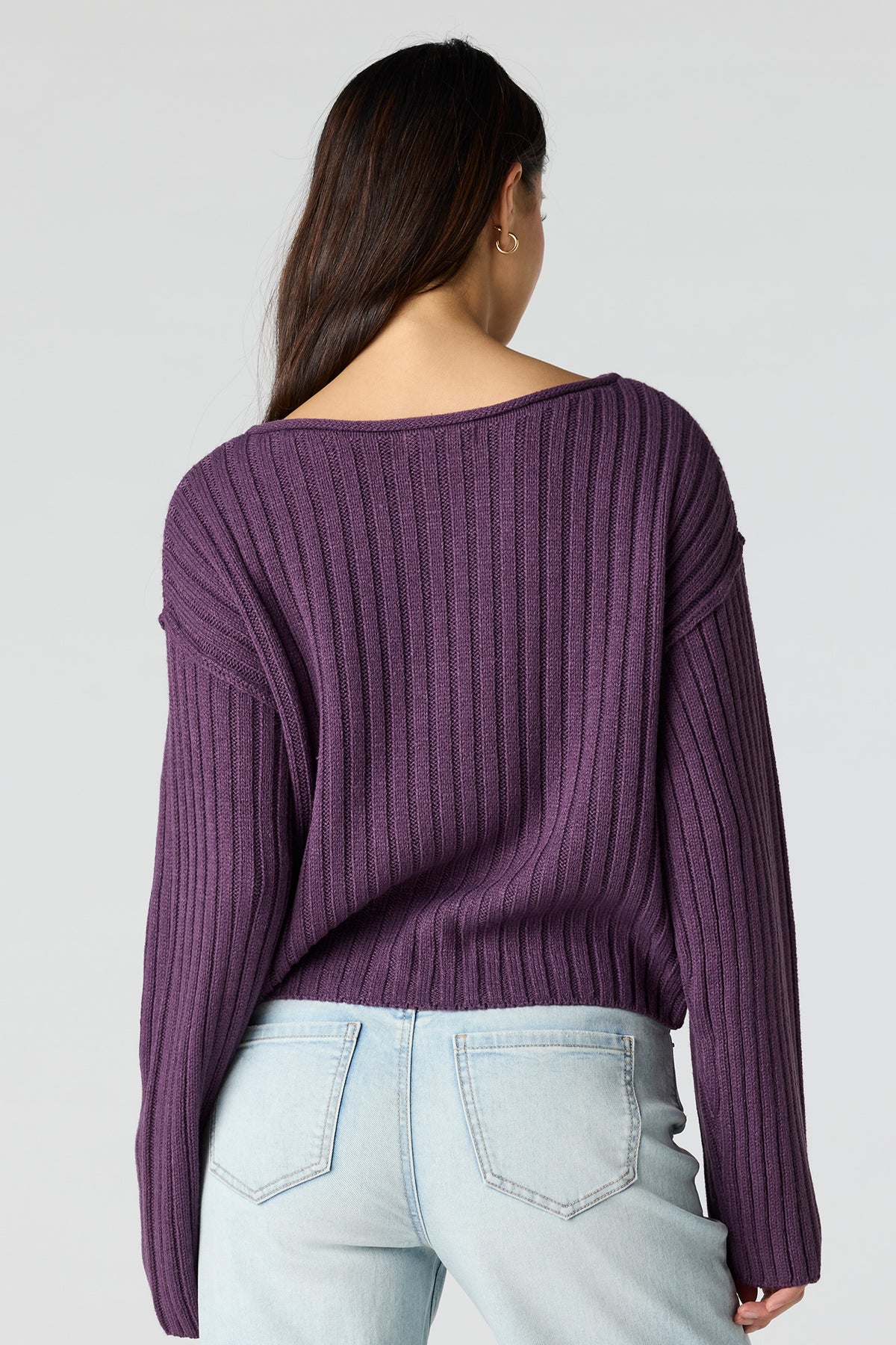 Alt View 2. Ribbed Knit Boxy Sweater - Plum