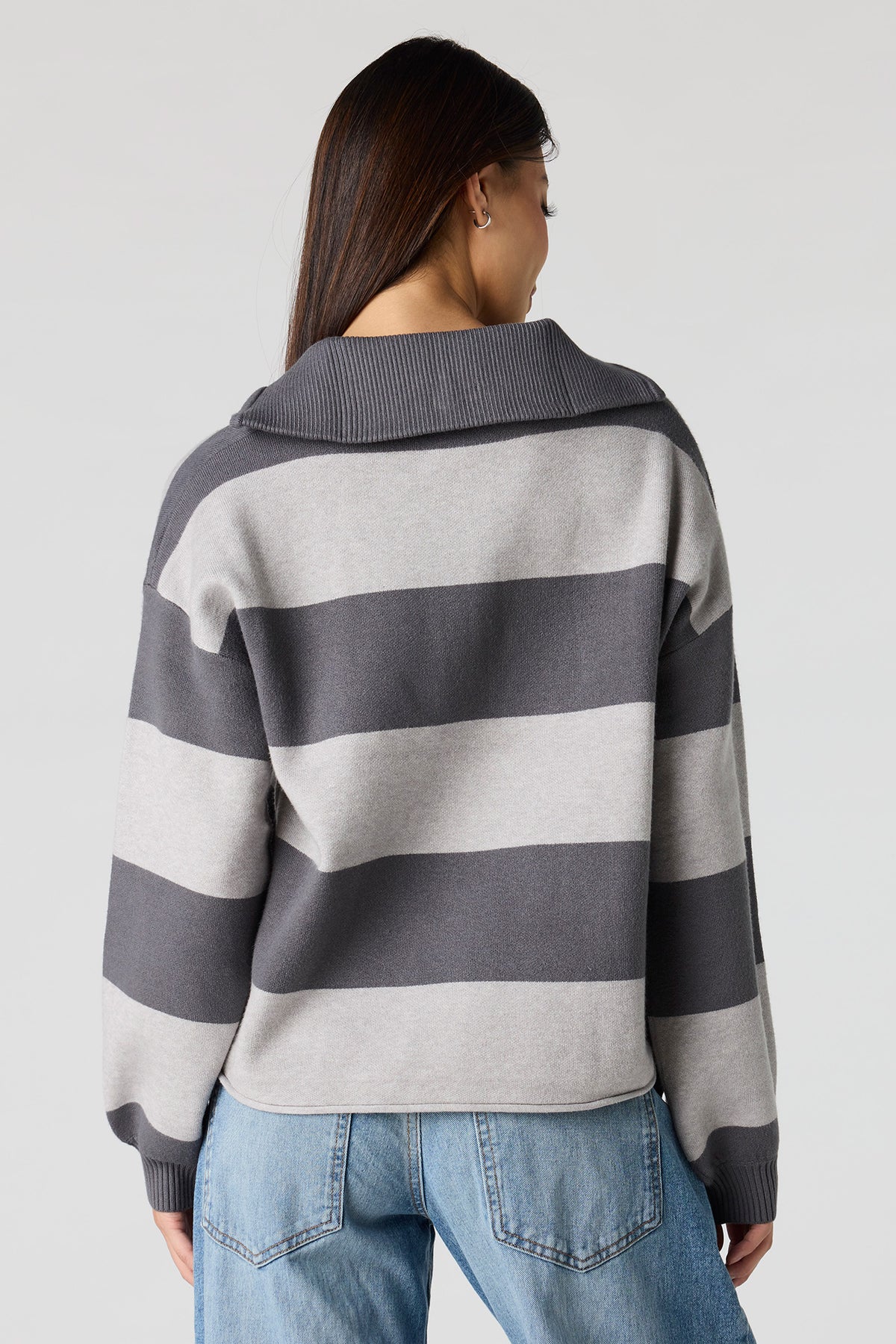 Alt View 2. Striped Zip Sweater Polo - Heather Grey