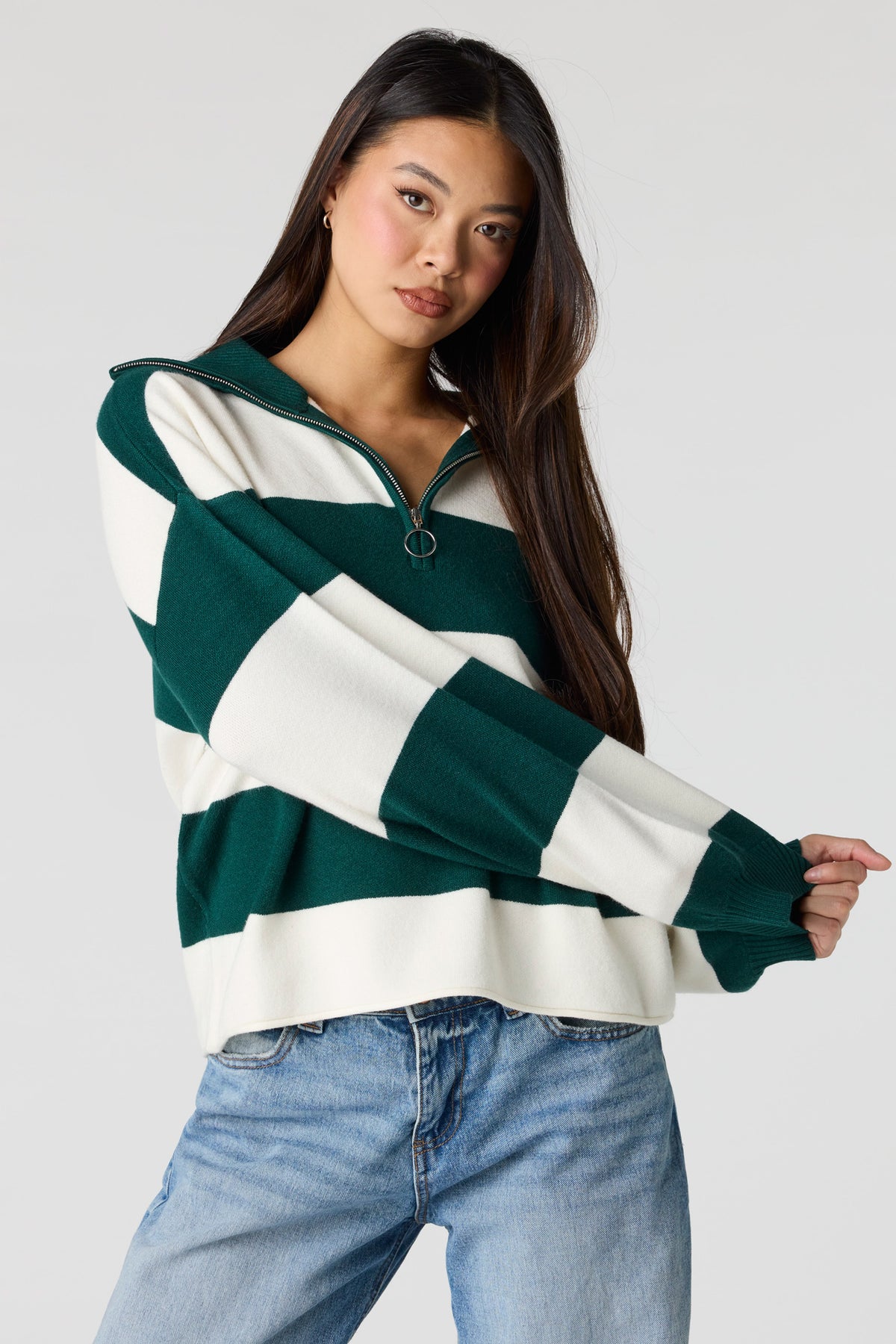 Alt View 3. Striped Zip Sweater Polo - Heather Grey