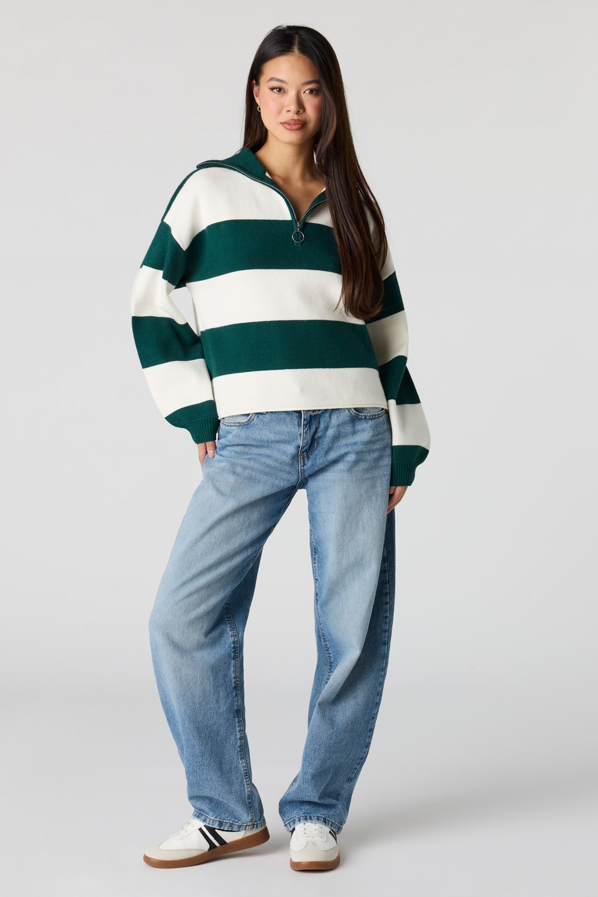 Alt View 2. Striped Zip Sweater Polo - Heather Grey