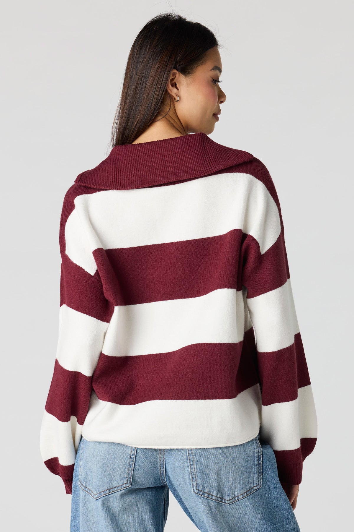 Alt View 9. Striped Zip Sweater Polo - Heather Grey