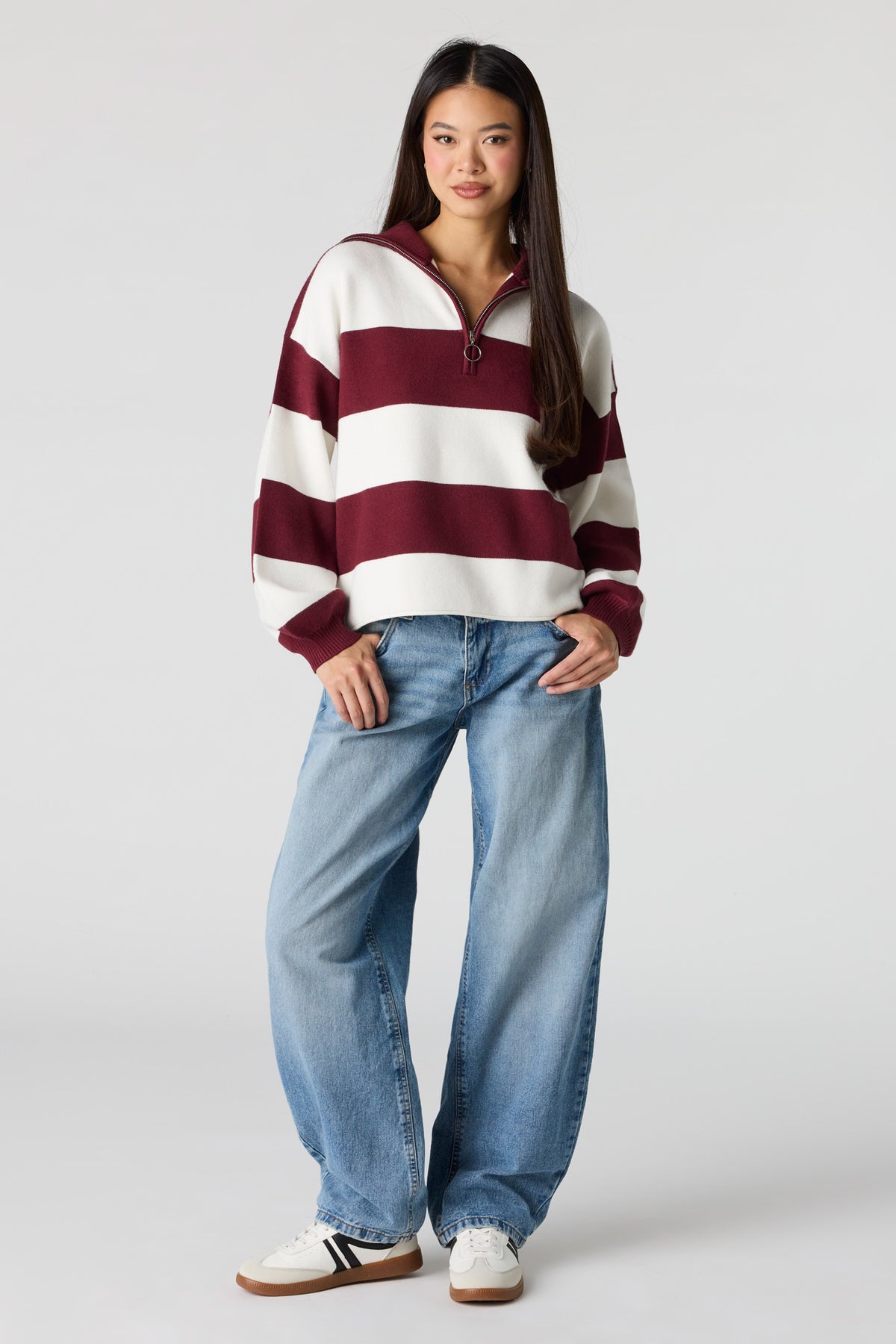 Alt View 10. Striped Zip Sweater Polo - Heather Grey