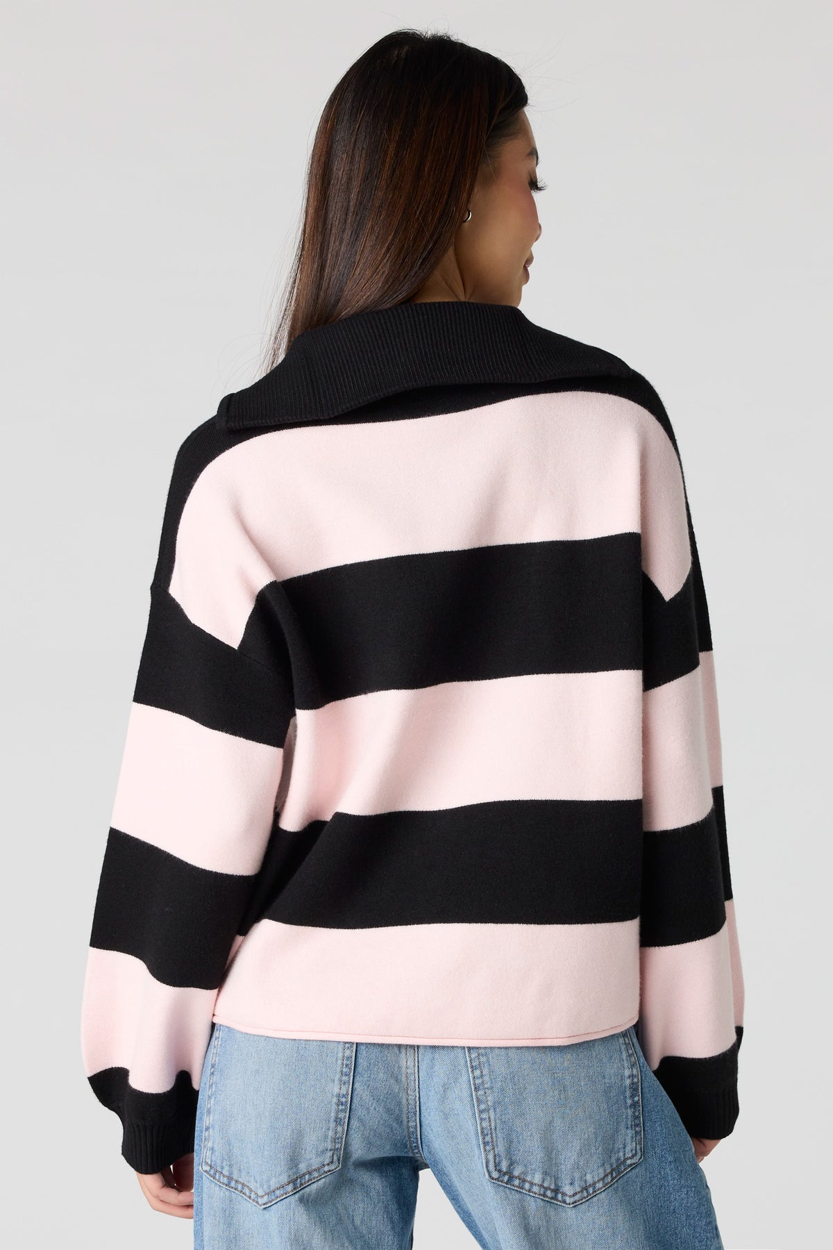 Alt View 12. Striped Zip Sweater Polo - Heather Grey