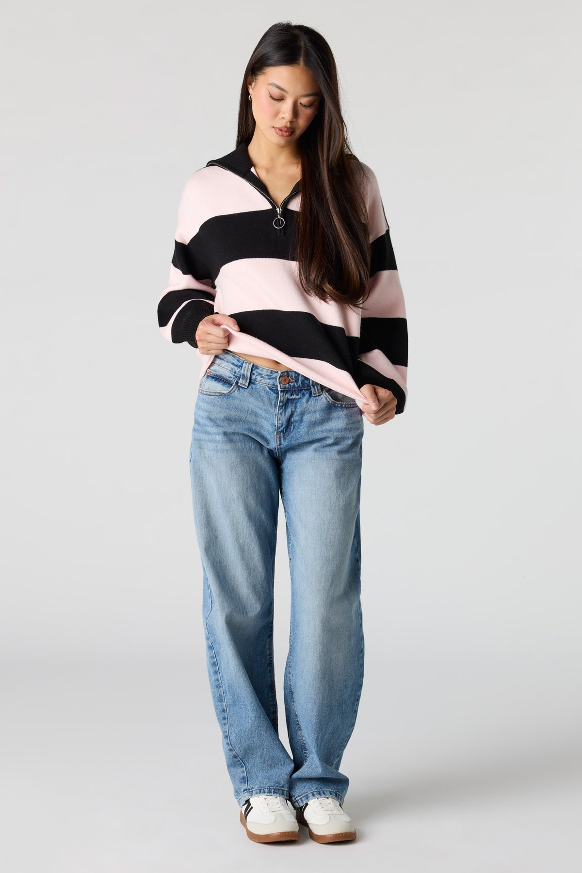 Alt View 13. Striped Zip Sweater Polo - Heather Grey