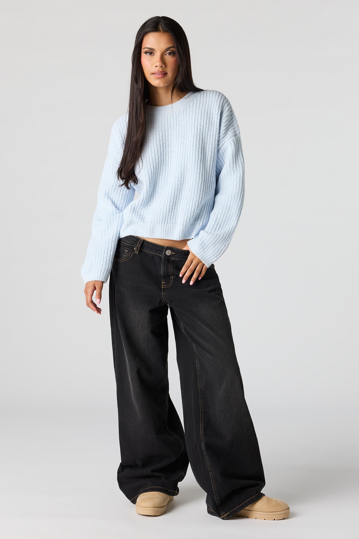 Alt View 3. Chunky Knit Sweater - Light Blue
