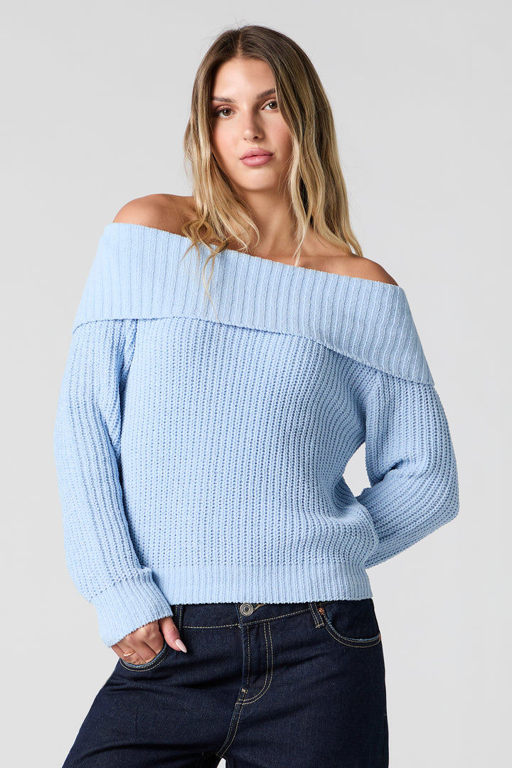 Foldover Off Shoulder Knit Sweater