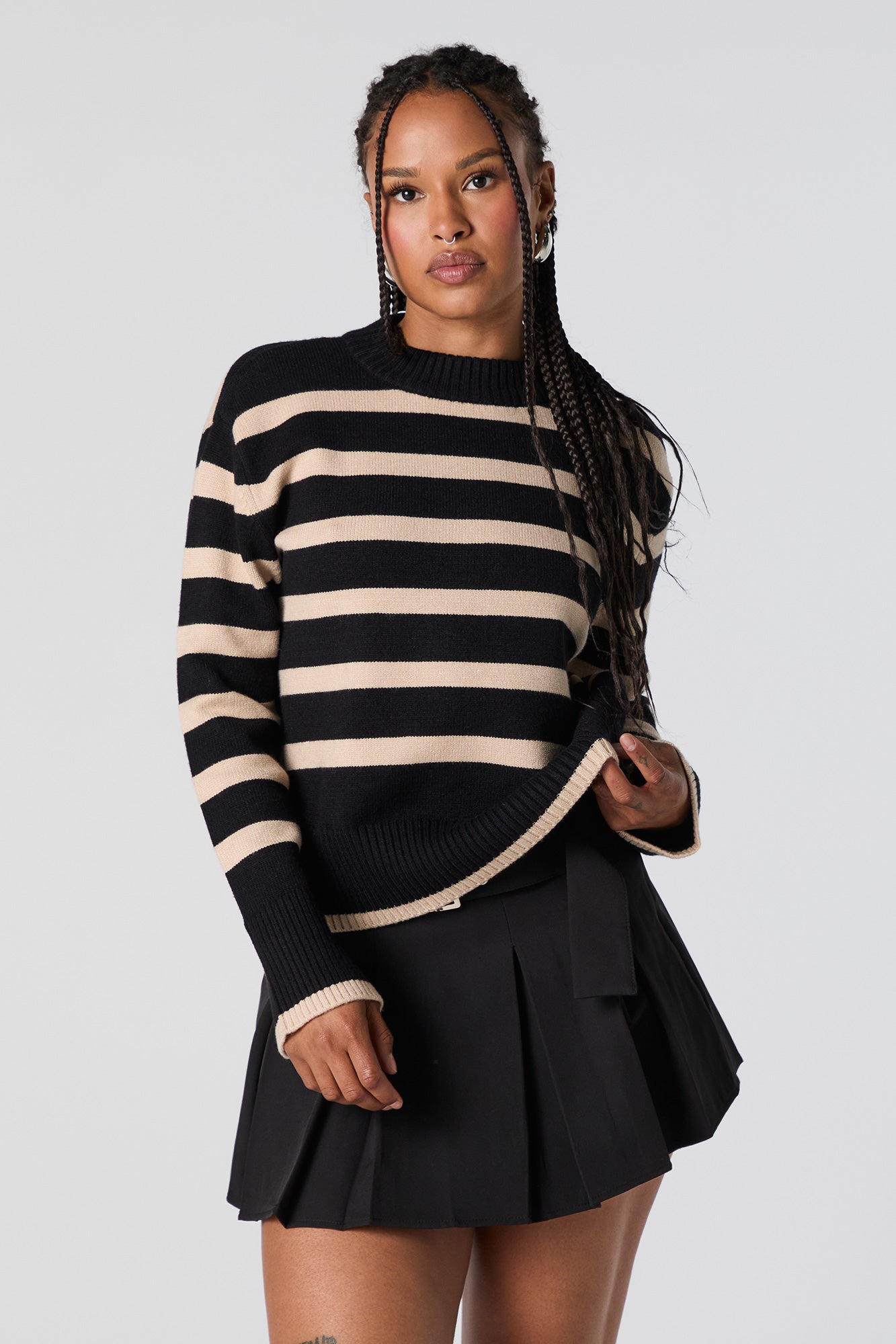 Striped Knit Crewneck Sweater