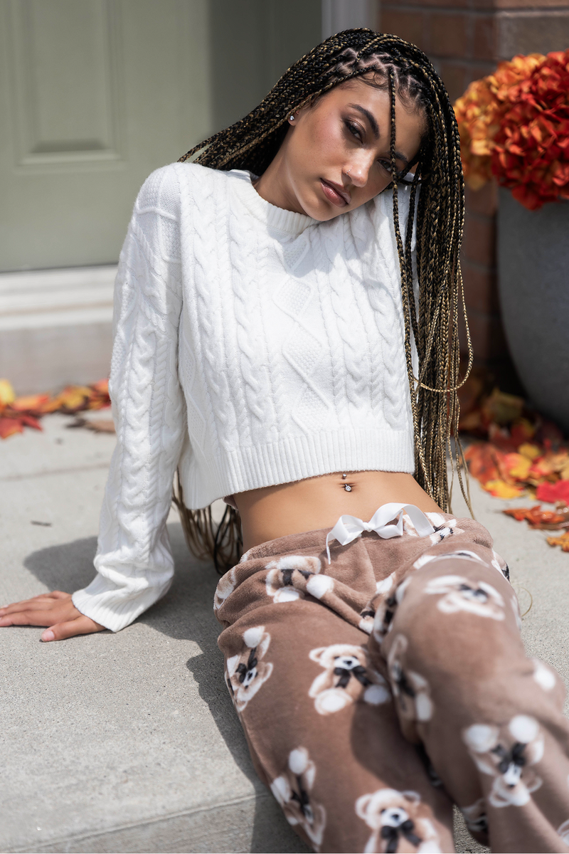 Cable Knit Cropped Boxy Sweater