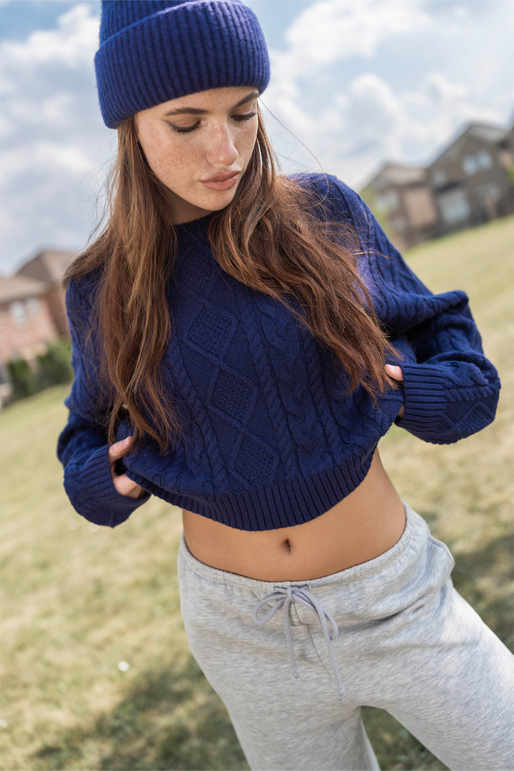 Cable Knit Cropped Boxy Sweater