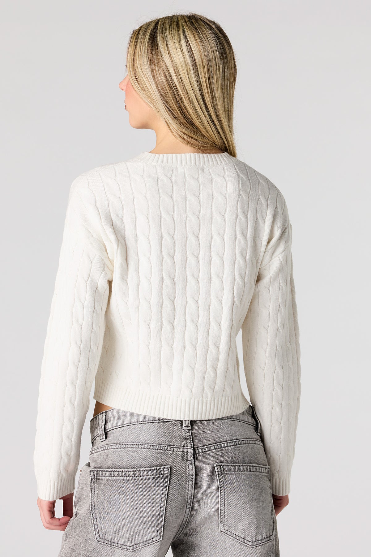 Alt View 2. Embroidered Cable Knit Sweater - Ivory