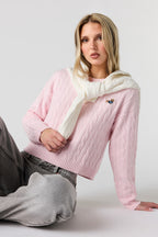 Embroidered Cable Knit Sweater